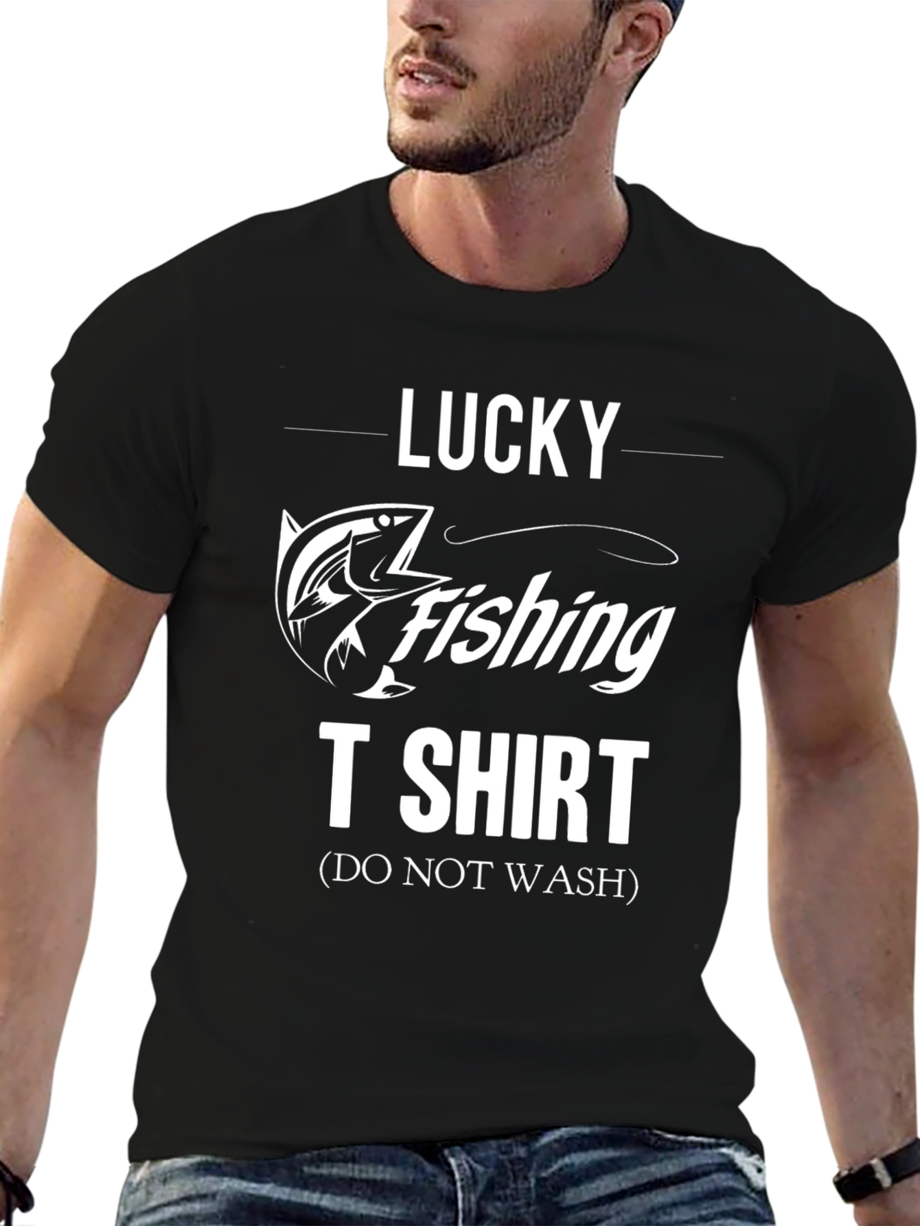 Black Lucky Fishing T-Shirt - Novelty Graphic Tee view 6