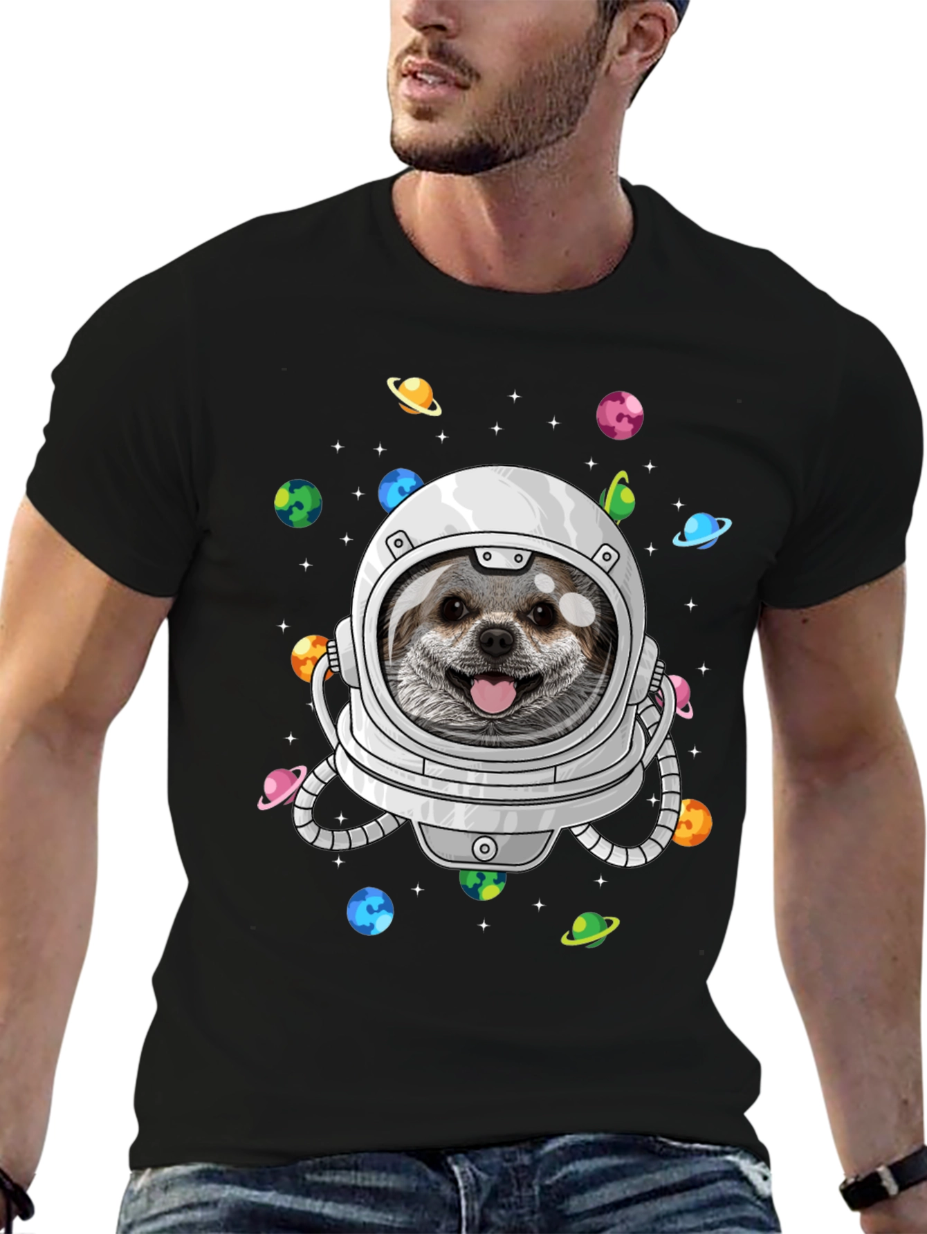 Black Dog Astronaut T-Shirt - Space Pup Tee view 6