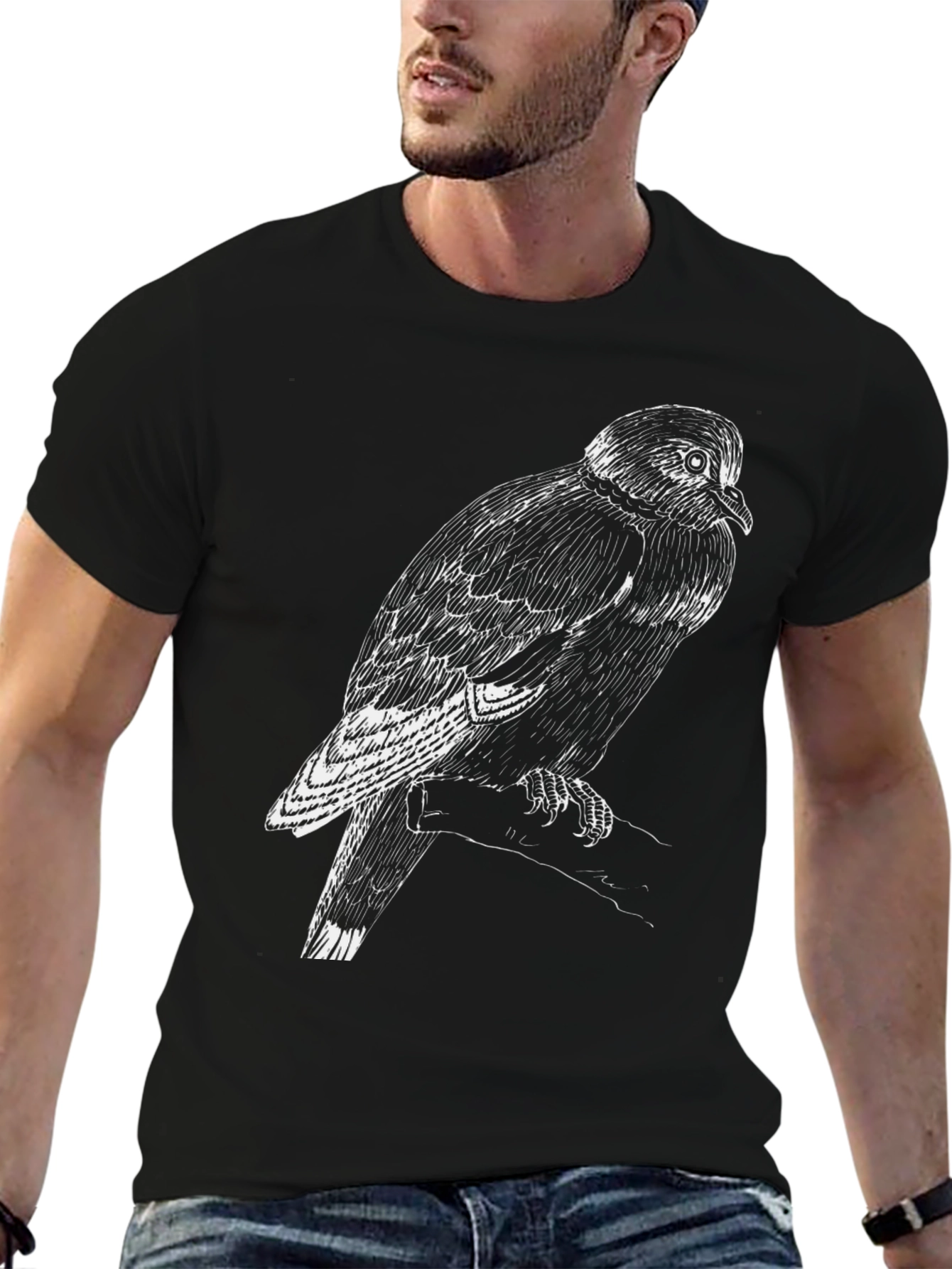 Black Black T-Shirt with Bird Graphic view 6