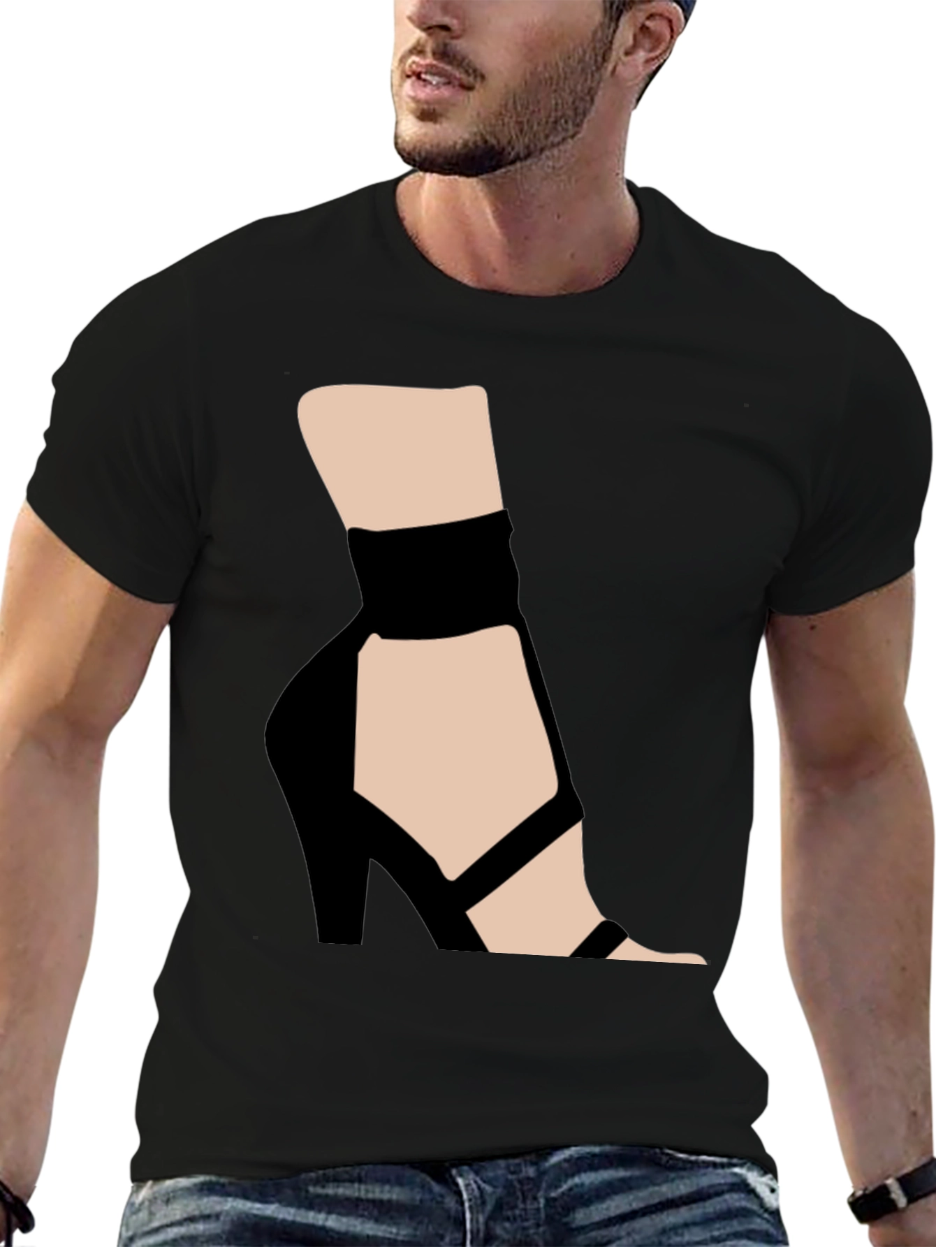 Black Graphic Tee: High Heel Shoe Art view 6