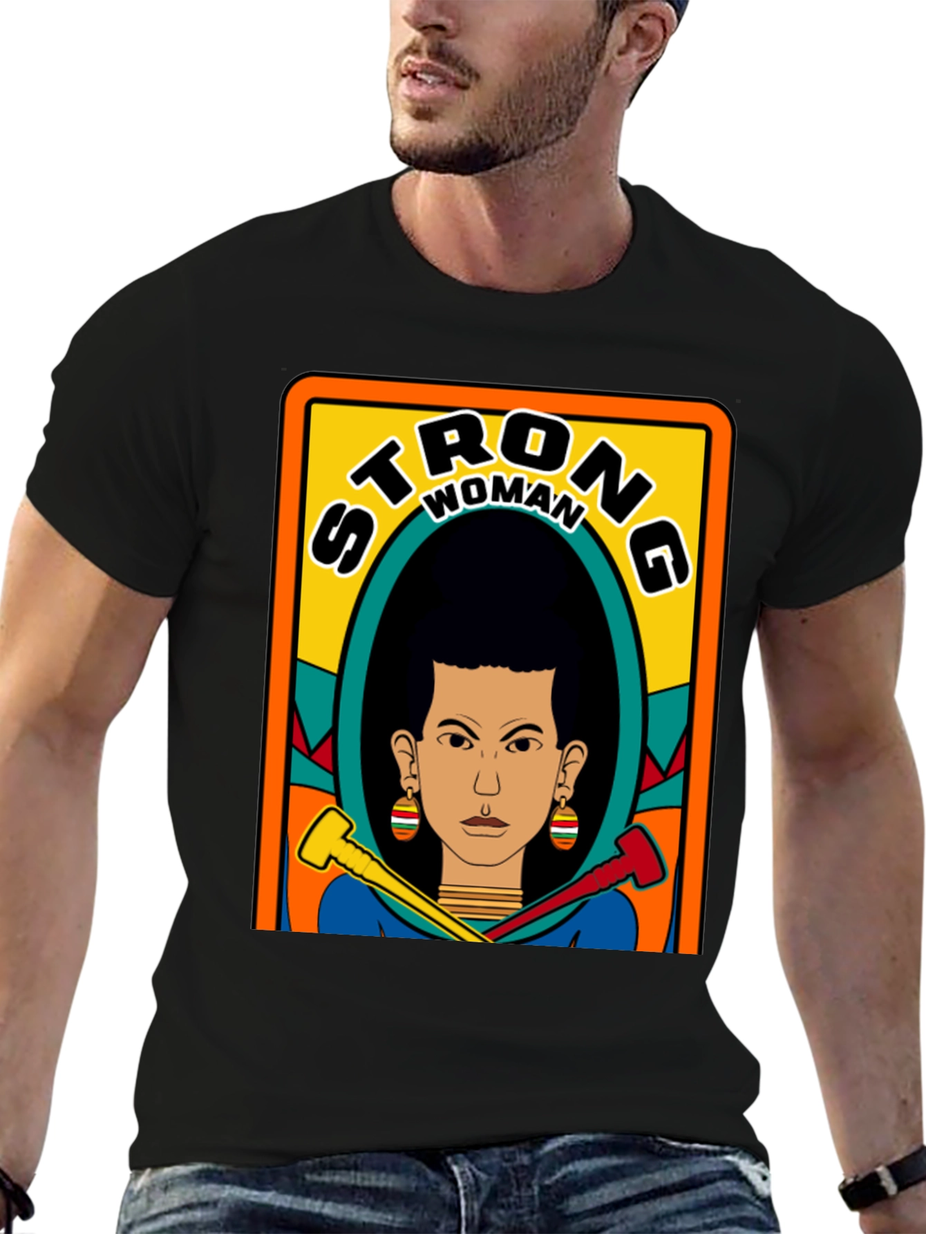 Black Strong Woman Graphic Tee - Black view 6