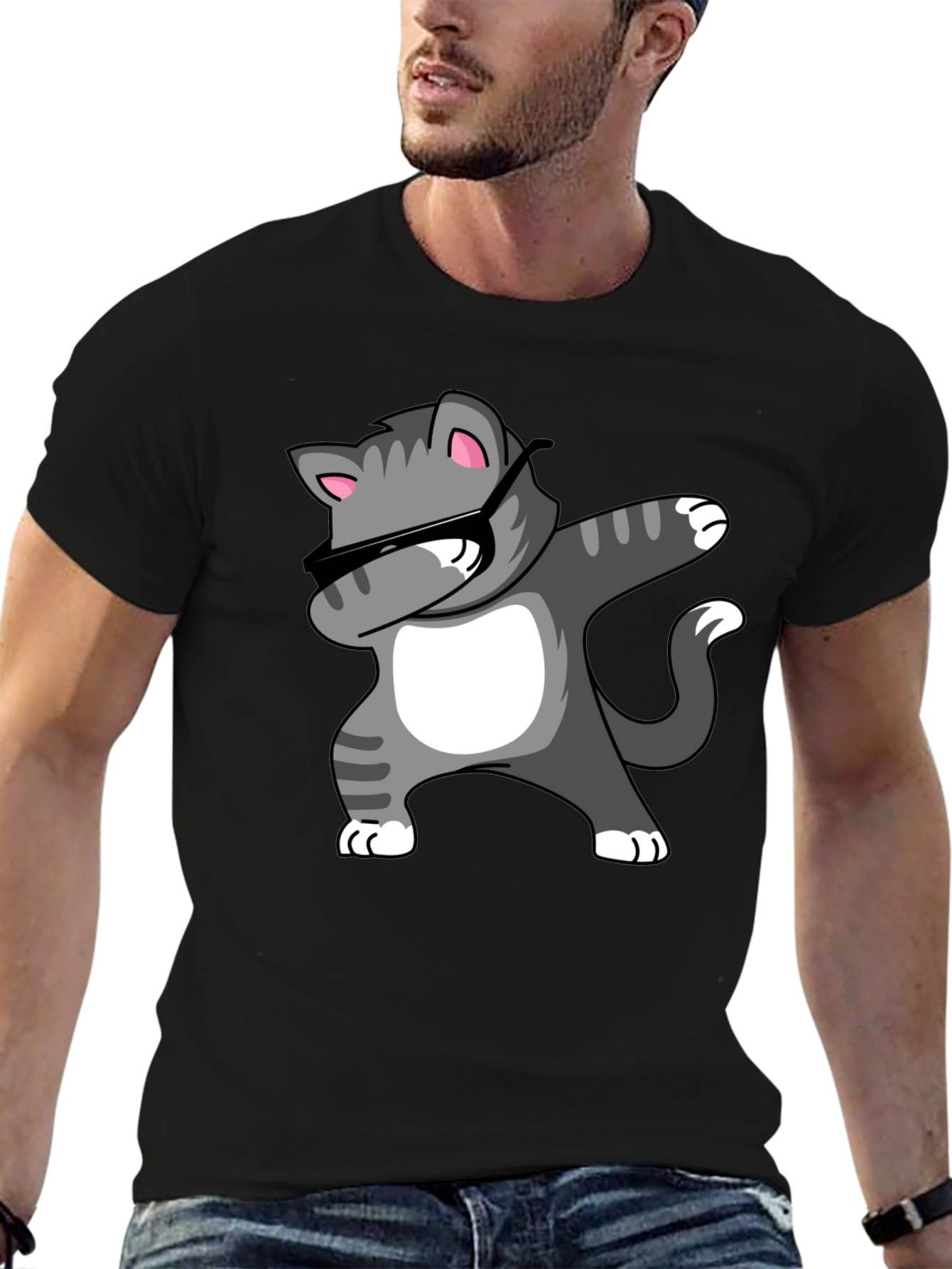 Black Dabbing Cat Graphic Tee - Black T-Shirt view 6