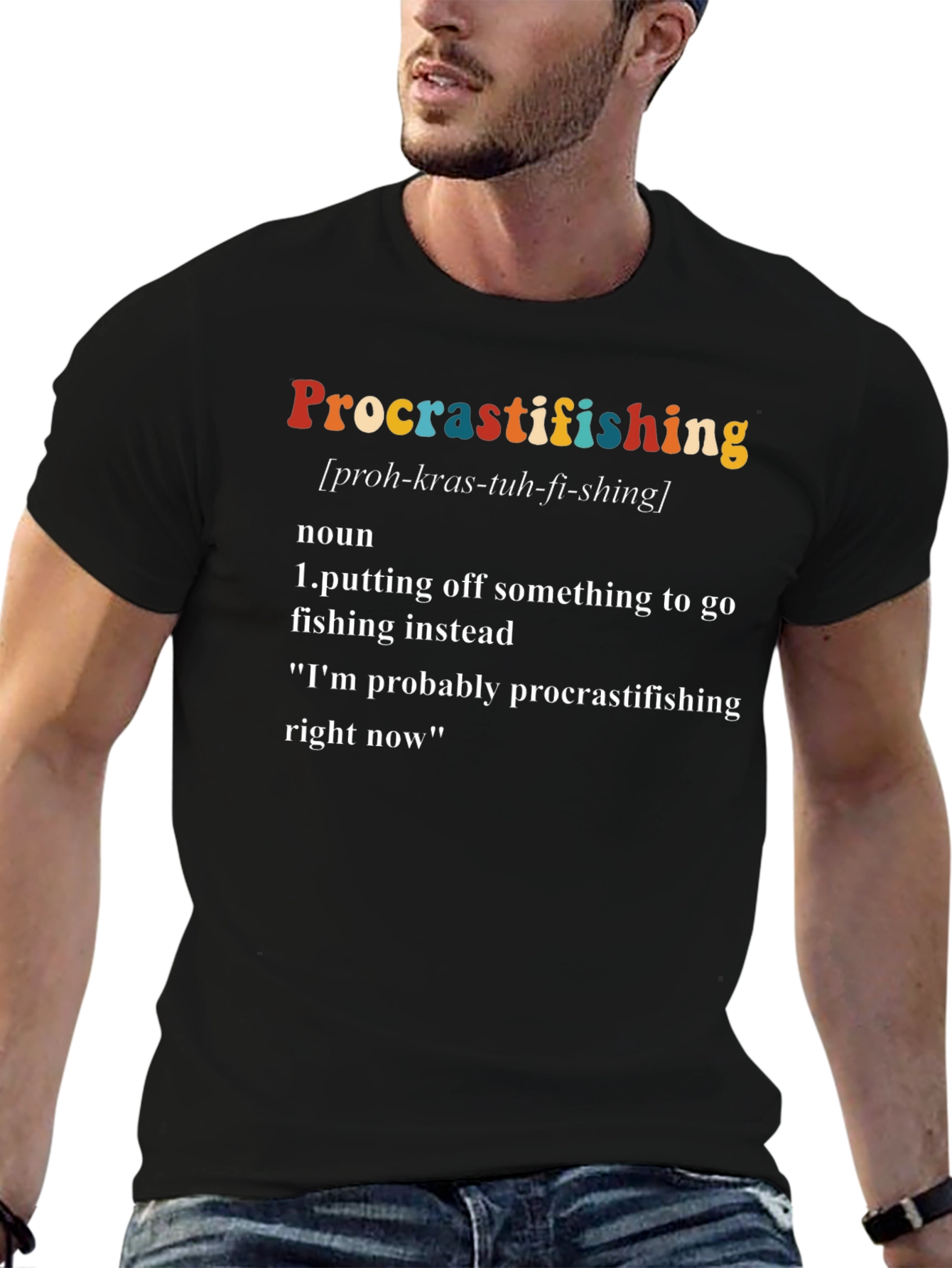 Black Procrastifishing Graphic Tee - Funny Fishing Definition Shirt view 6