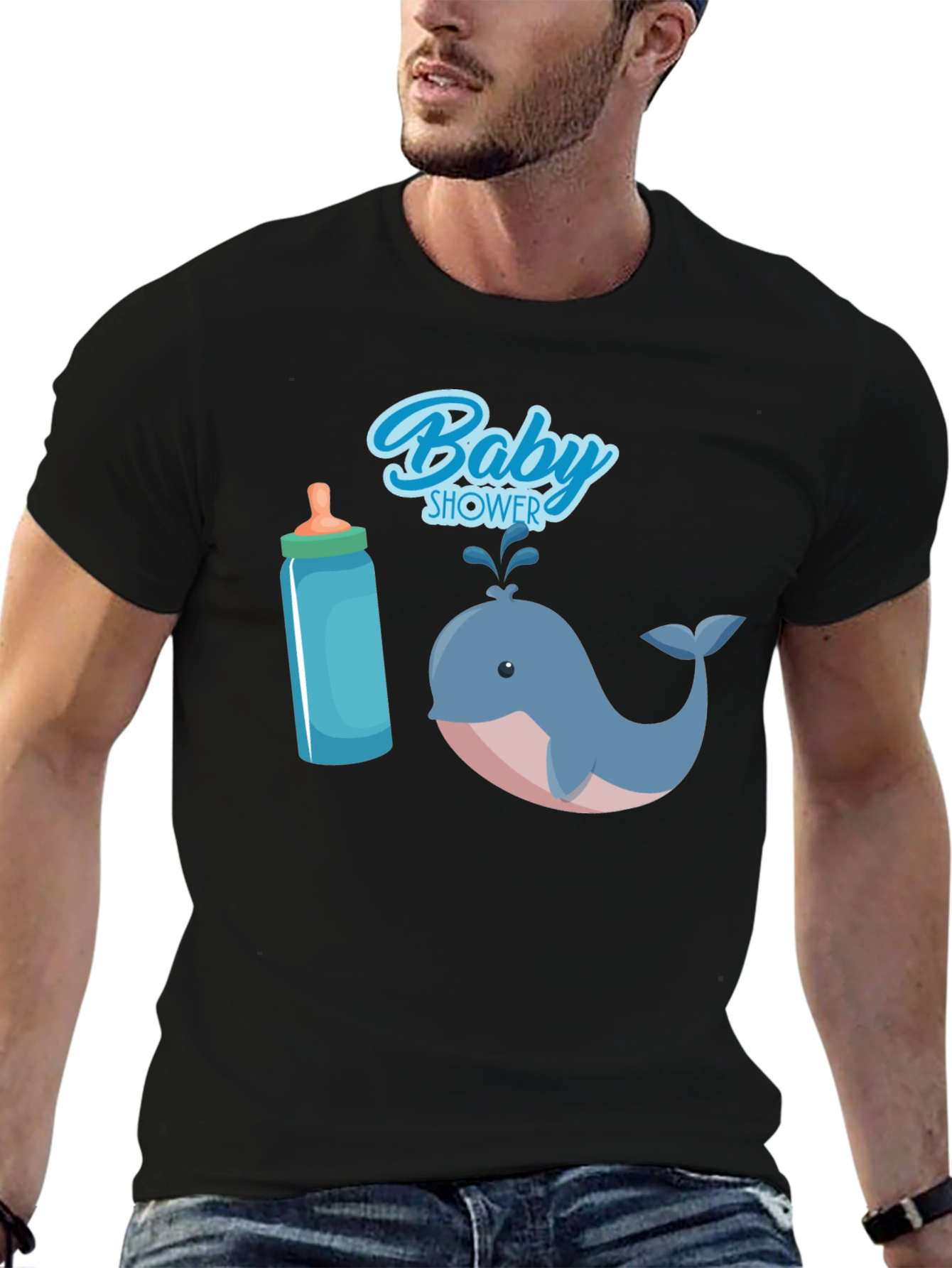 Black Baby Shower Whale T-Shirt view 6