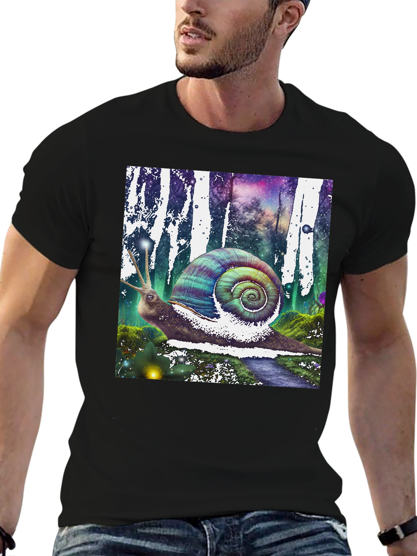 Black Fantasy Snail Graphic Tee - Unique Design view 6