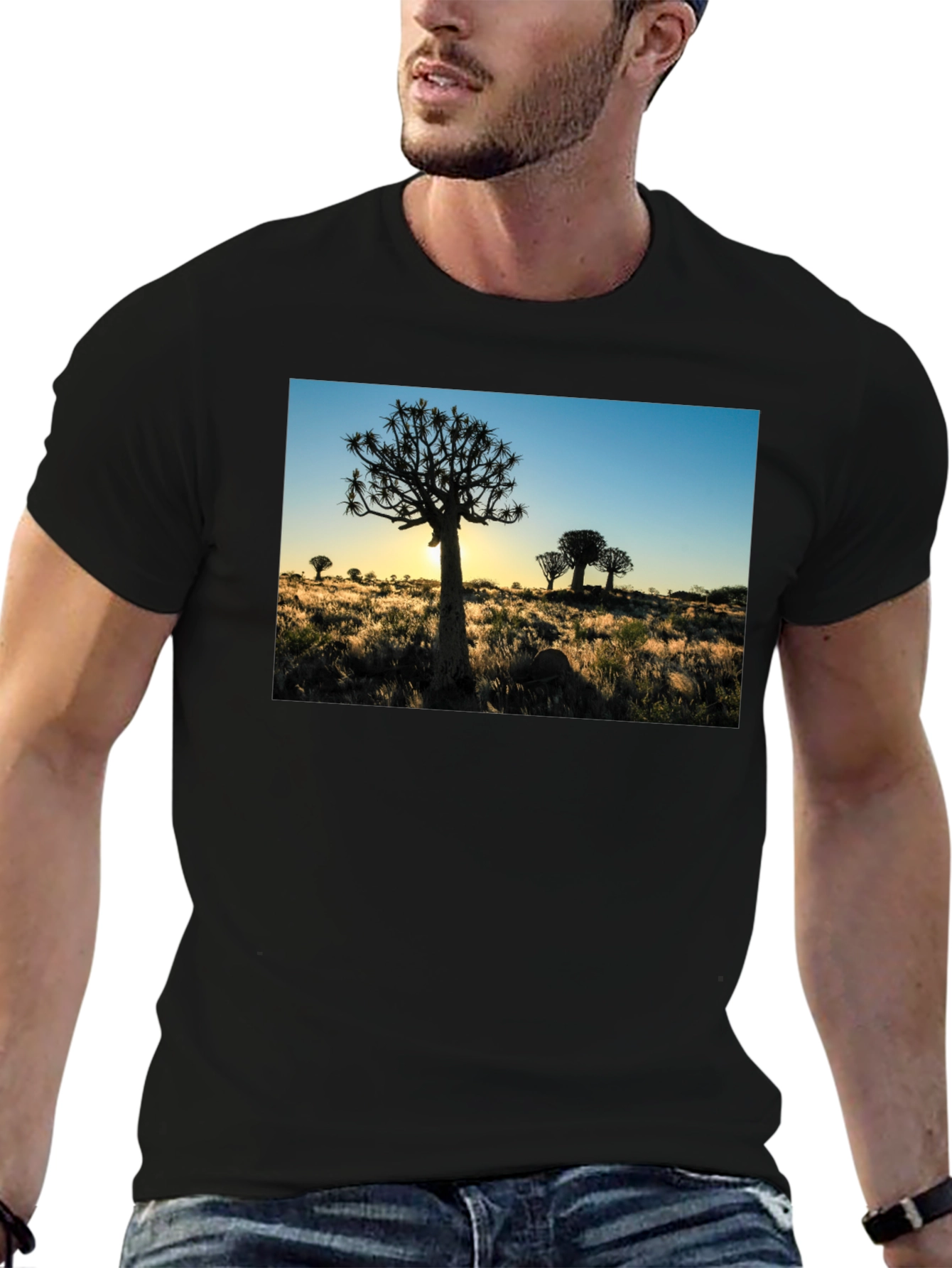 Black Silhouetted Tree Graphic Tee - Black Cotton Blend view 6