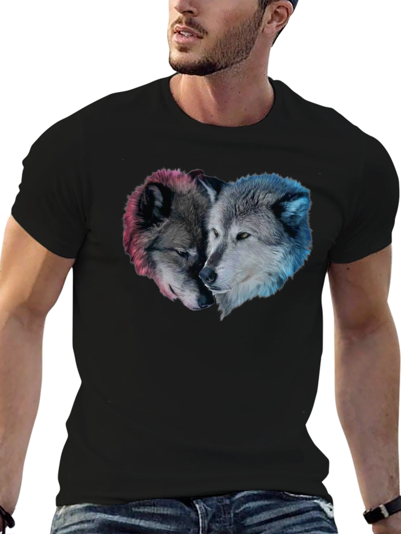 Black Wolf Heart Graphic Black T-Shirt view 6