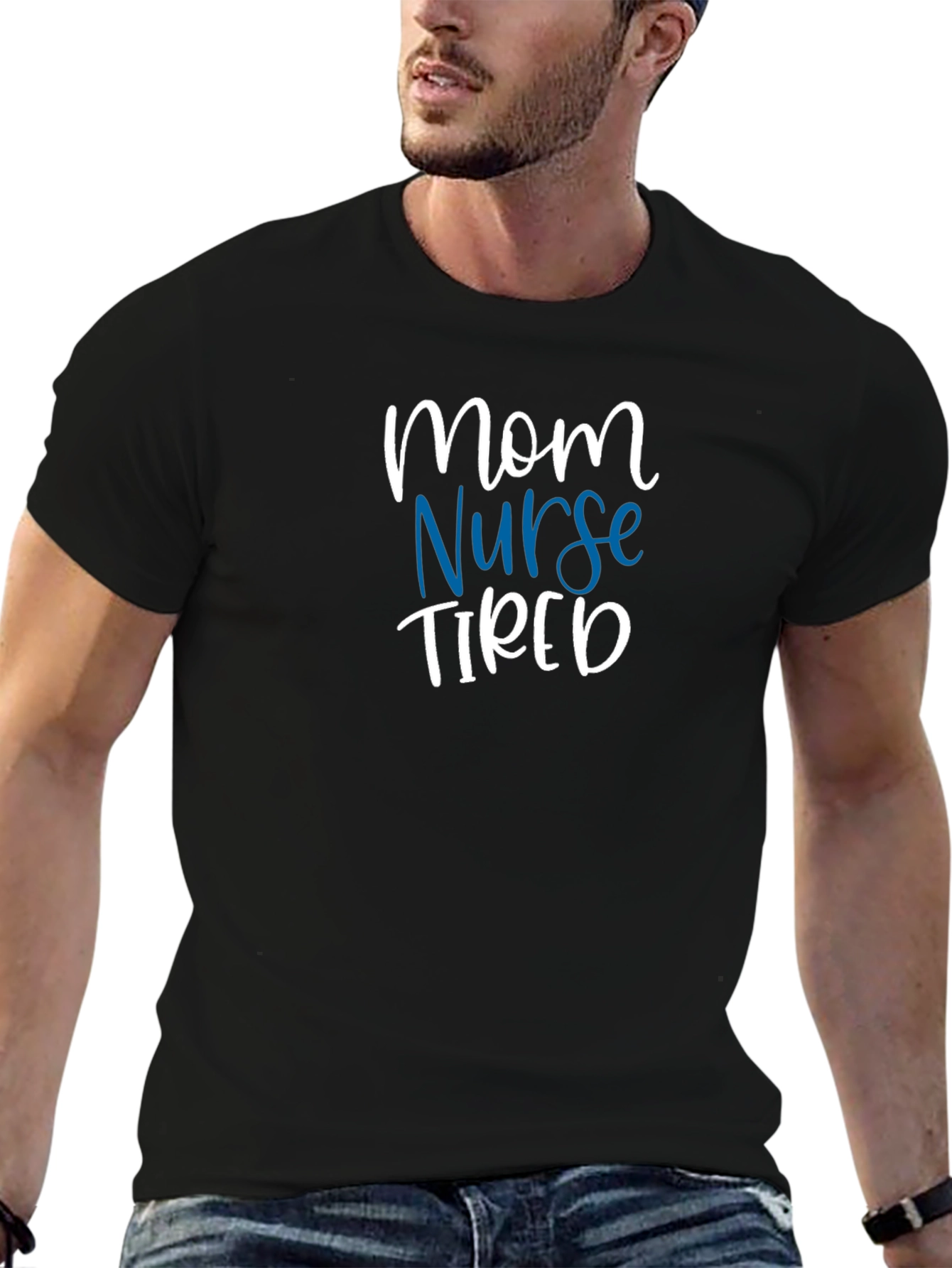 Black Mom Nurse Tired T-Shirt - Unisex Graphic Tee view 6
