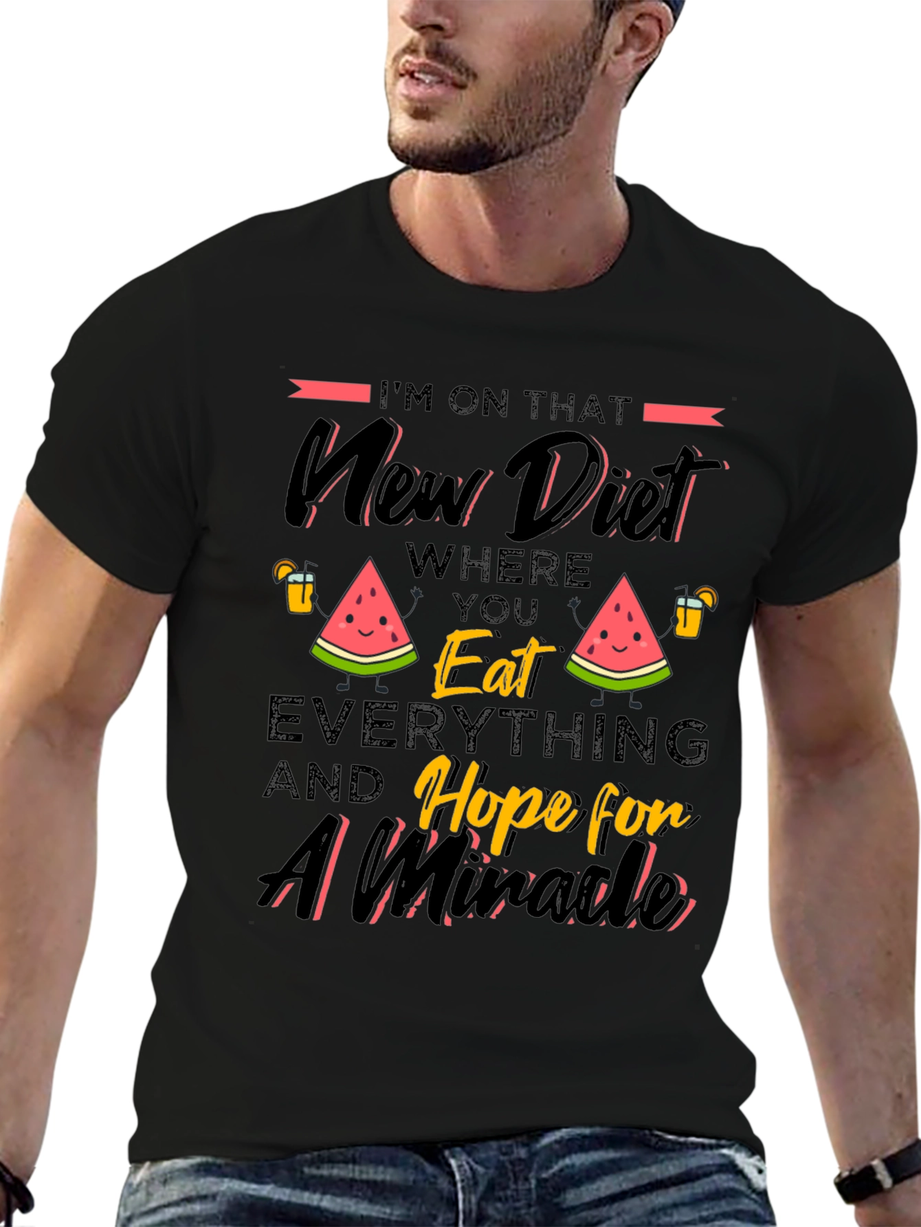 Black Funny Diet T-Shirt - Eat Everything and Hope view 6