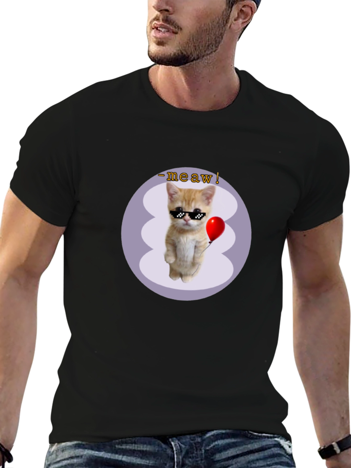 Black Cool Cat T-Shirt - Meaw! view 6