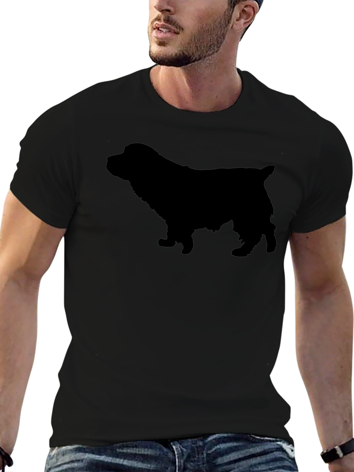 Black Black Spaniel Dog Silhouette T-Shirt view 6