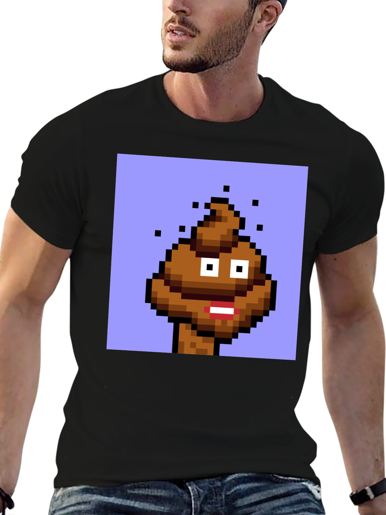 Black Pixel Poop Emoji Graphic Tee - Black Unisex T-Shirt view 6