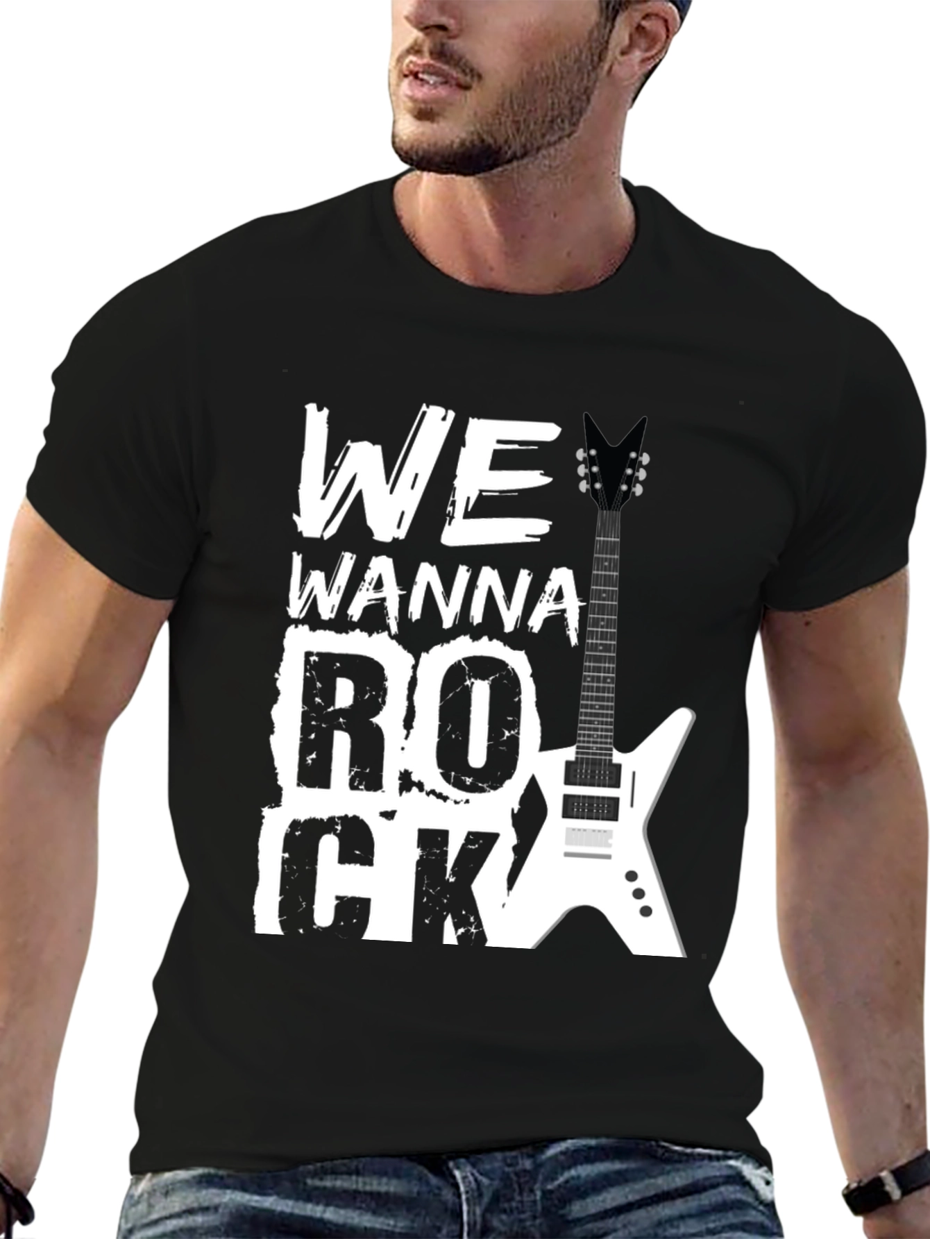 Black Rock Graphic Tee - We Wanna Rock Guitar T-Shirt view 6