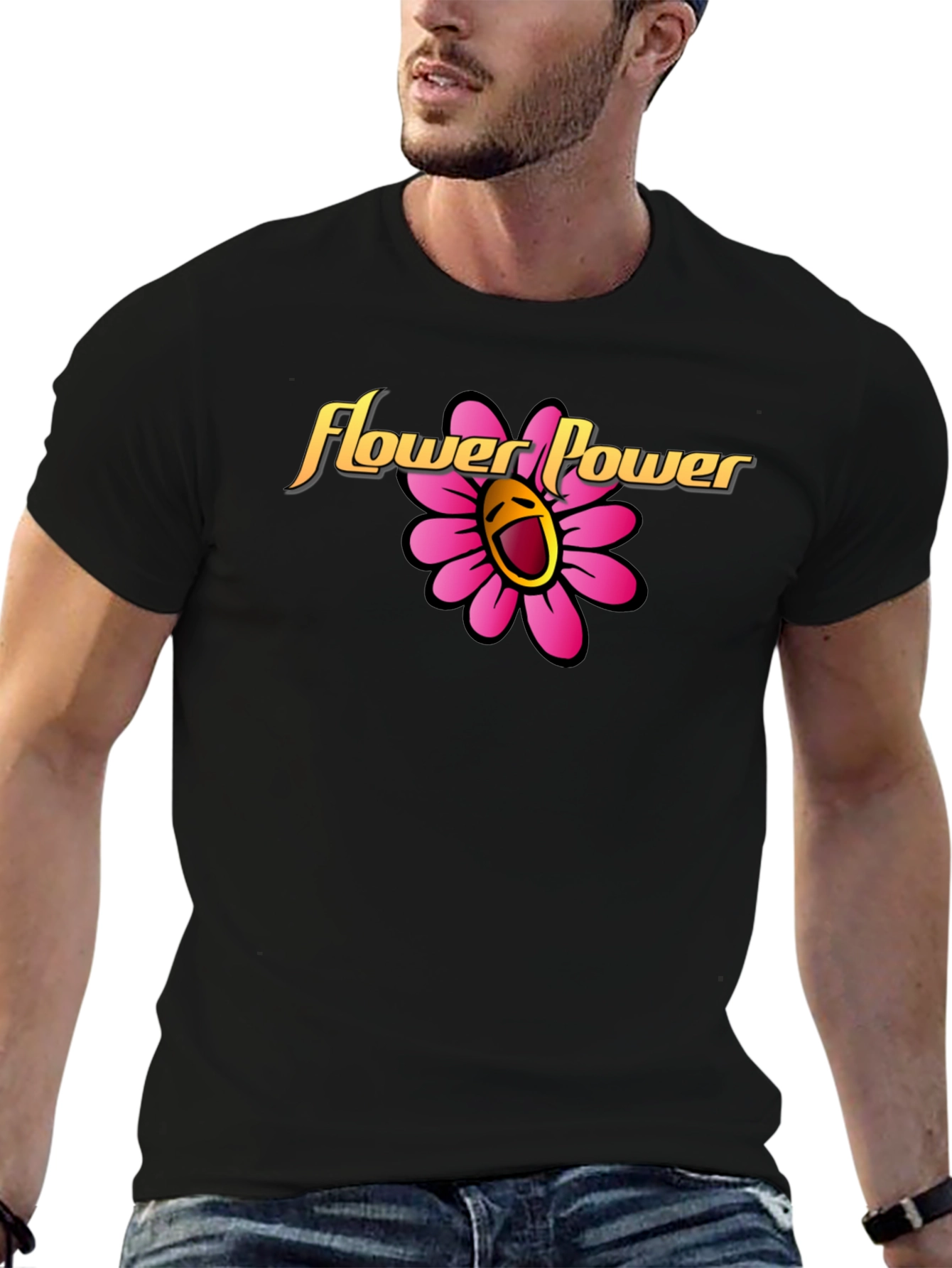 Black Flower Power Graphic Tee - Black Cotton Shirt view 6