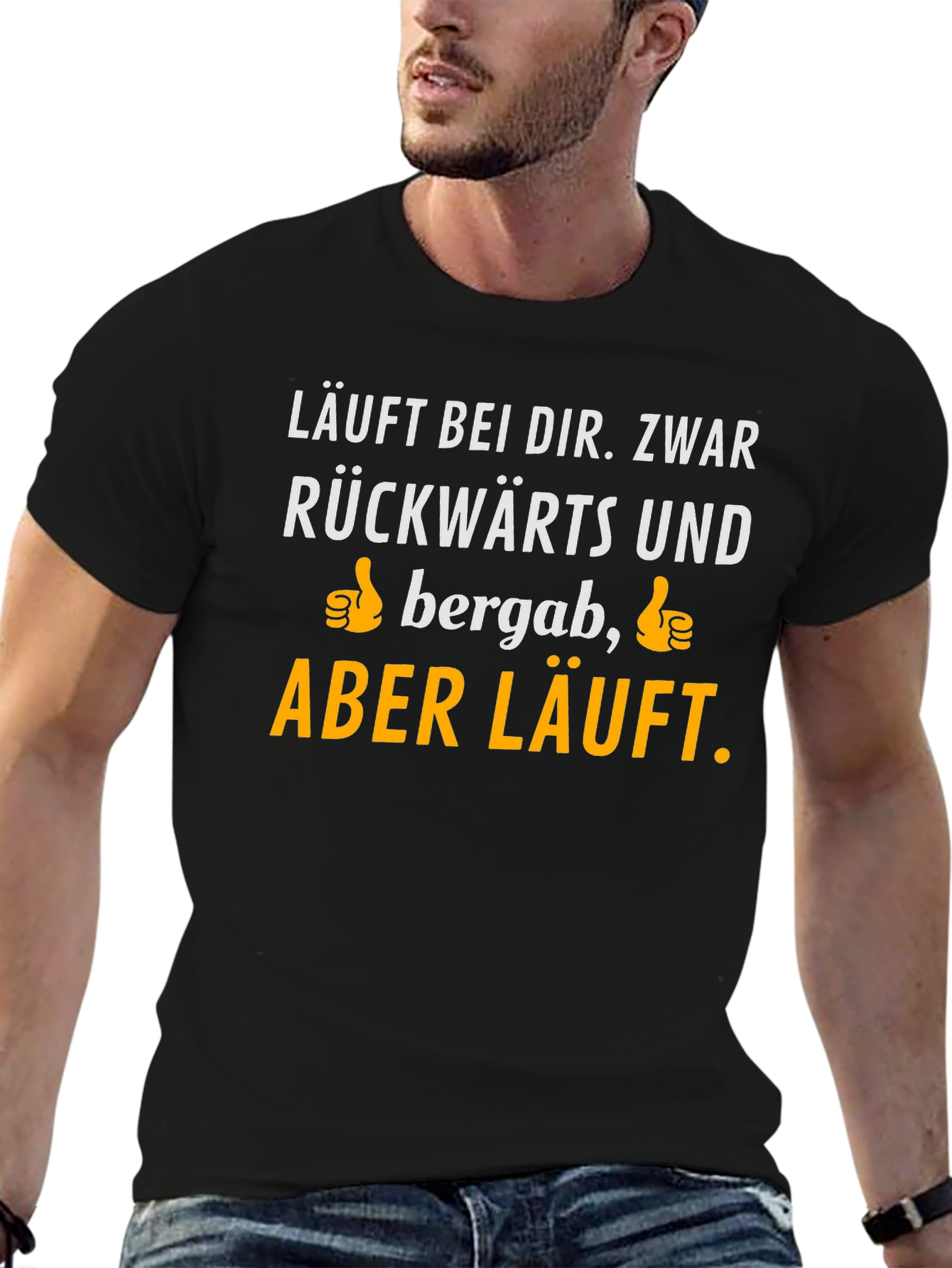 Black Funny German Saying T-Shirt - Läuft bei dir view 6
