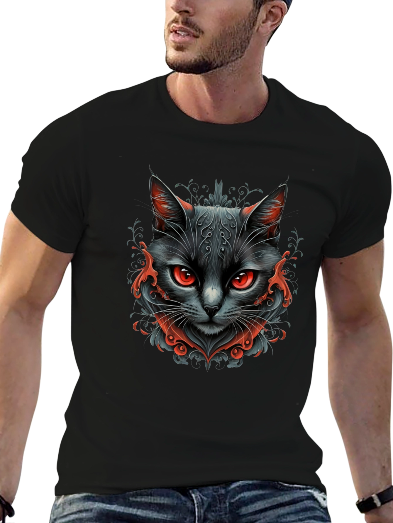 Black Black Cat Graphic Tee - Men's Stylish T-Shirt view 6