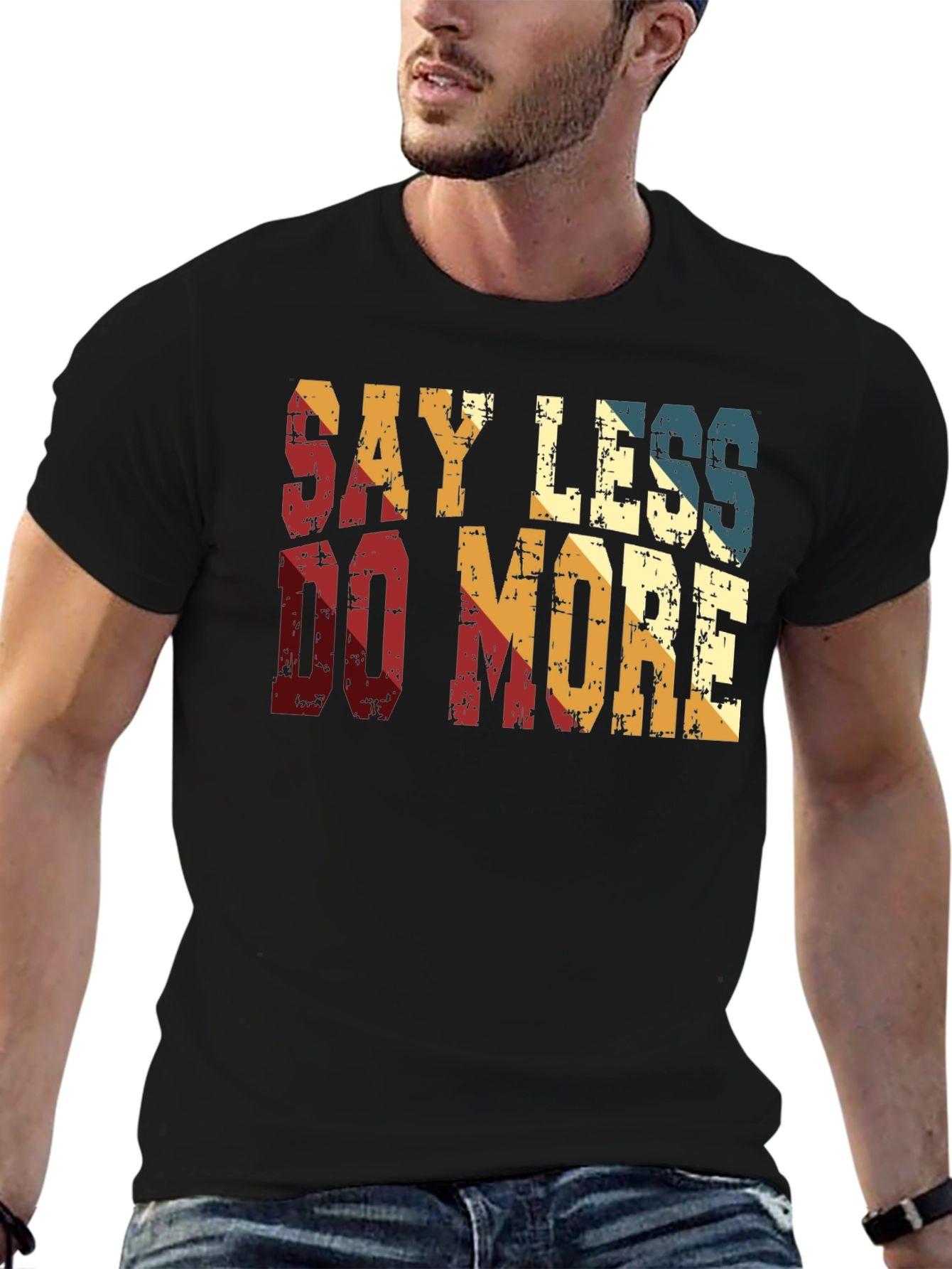 Black Say Less Do More Retro Style T-Shirt view 6