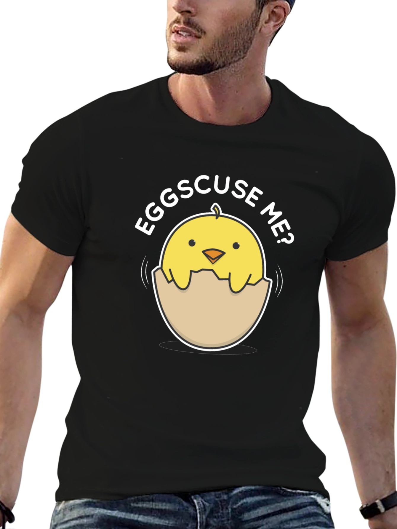Black Funny Eggscuse Me Chick T-Shirt view 6