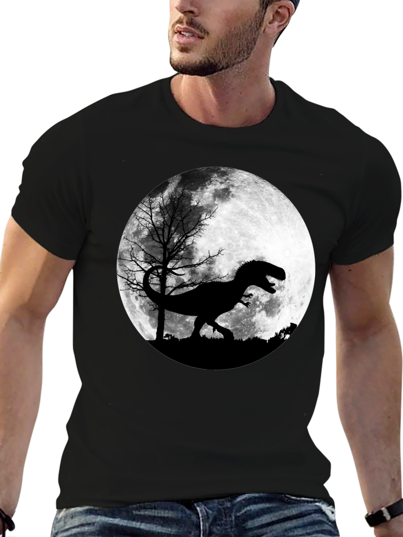 Black Dinosaur Moon Graphic T-Shirt view 6