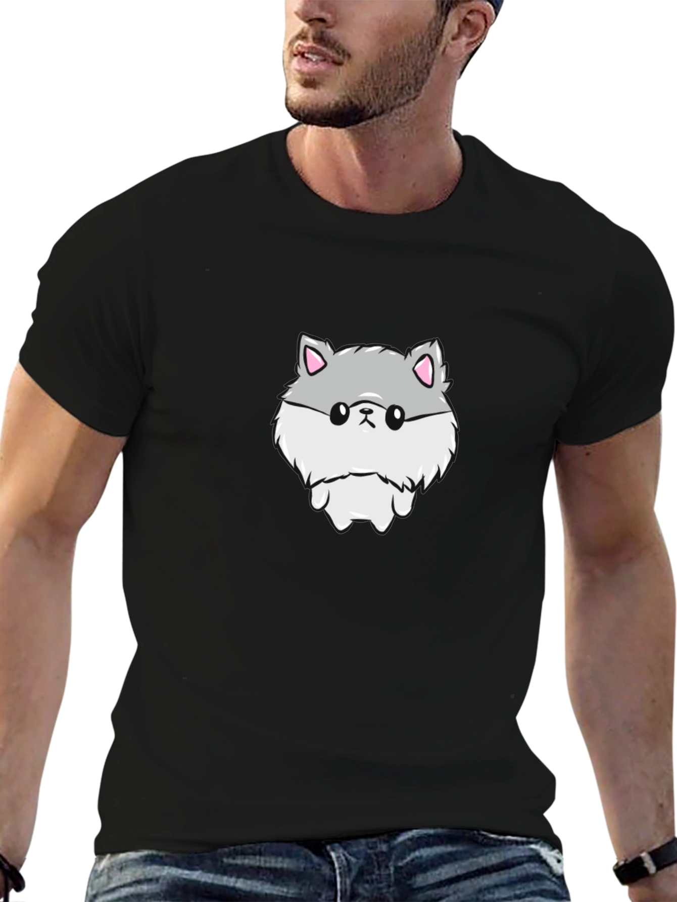Black Cute Hamster Graphic Print Black T-Shirt view 6