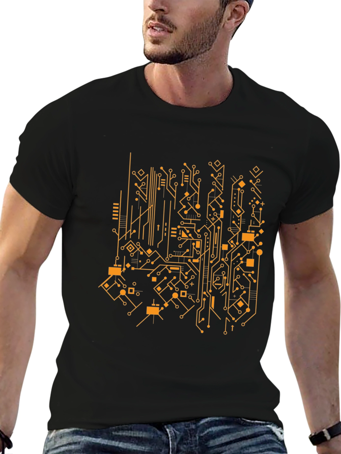 Black Tech Circuit Board Graphic Tee - Modern Style view 6