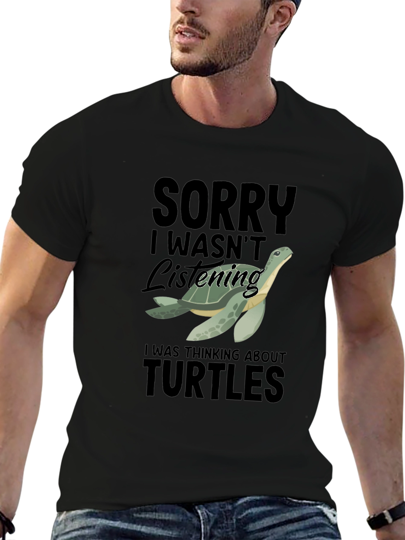 Black Funny Turtle T-Shirt - Sorry Wasn't Listening view 6