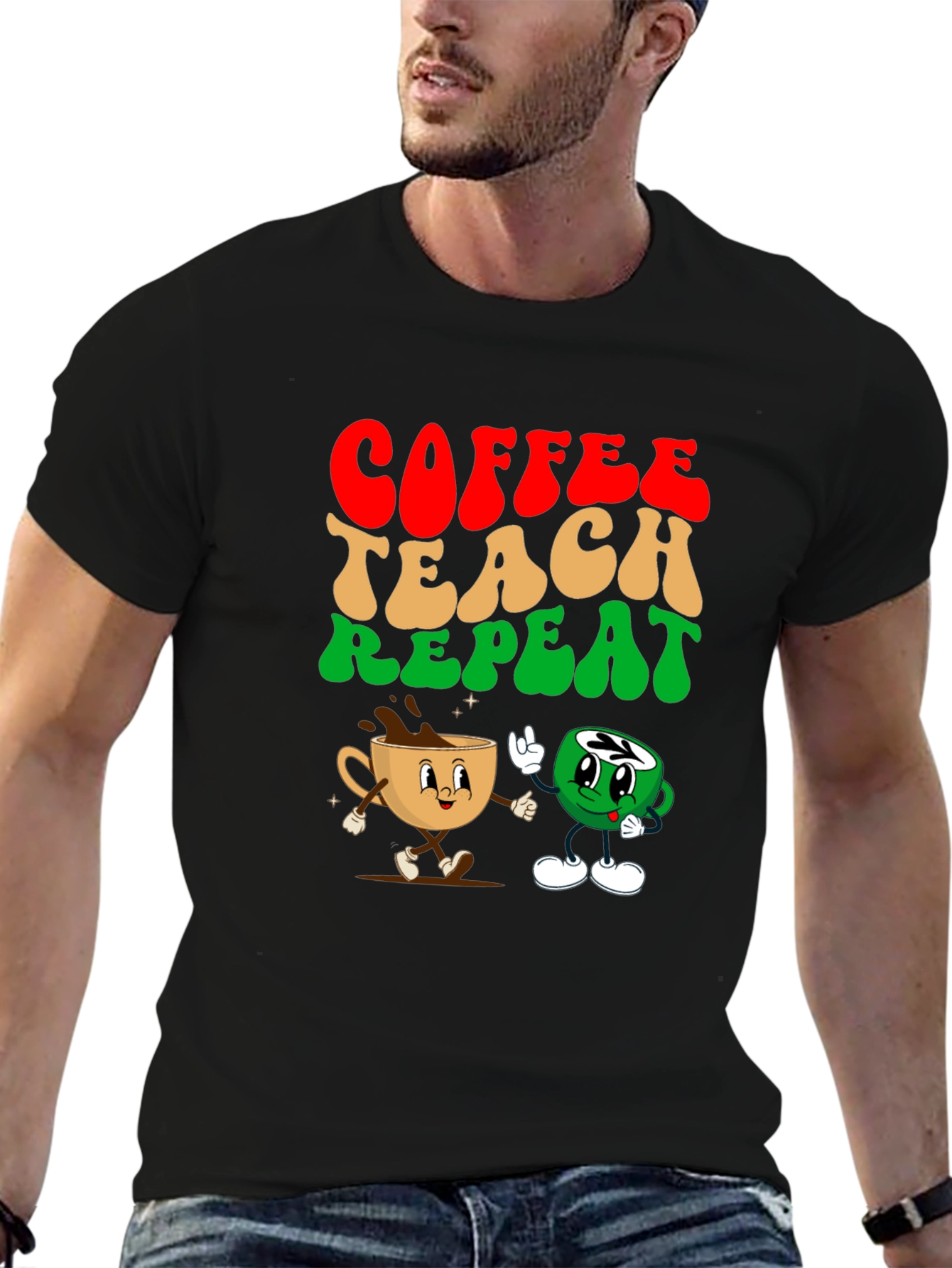 Black Coffee Teach Repeat Graphic Tee - Teacher's Essential view 6