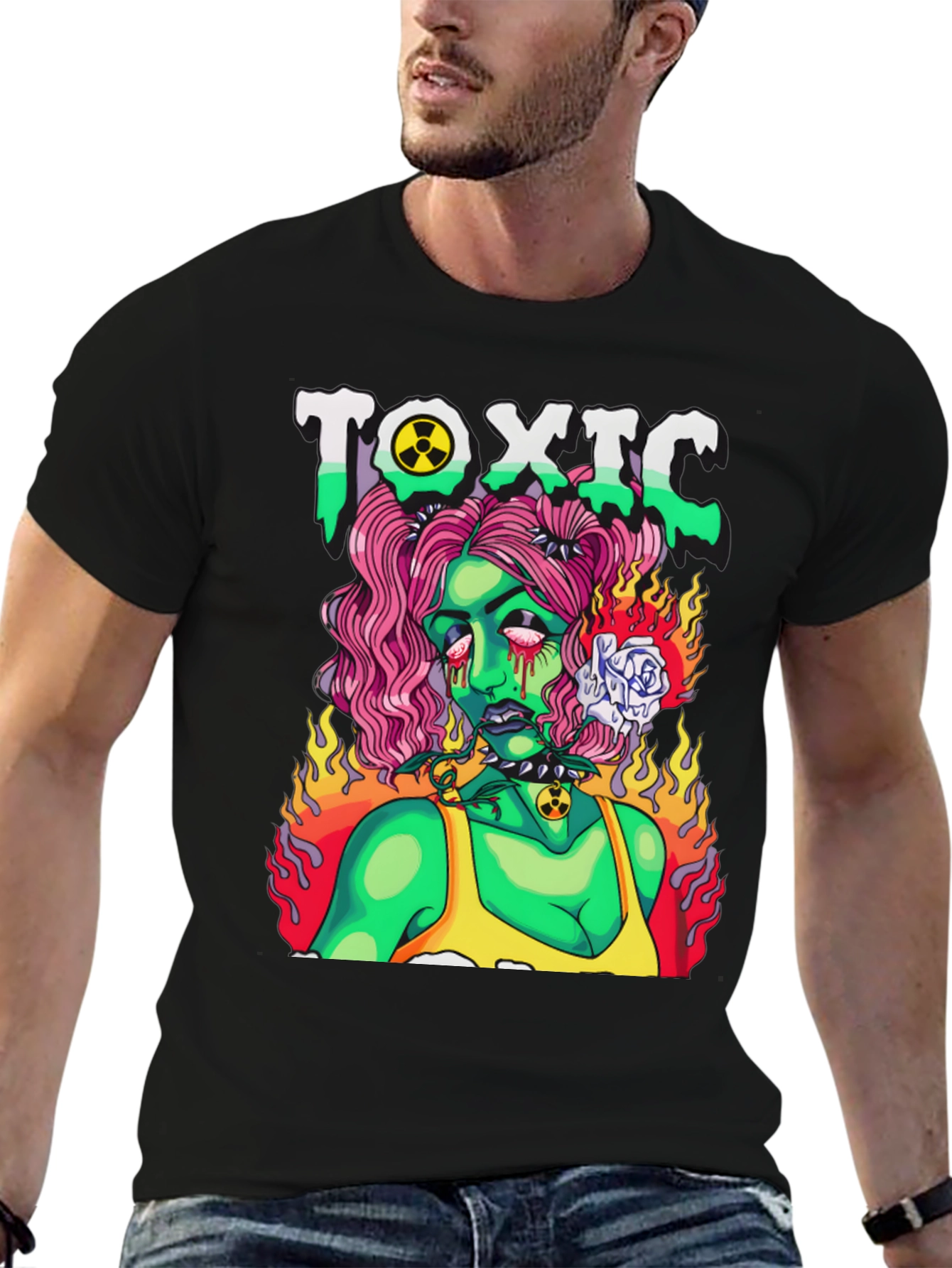 Black Toxic Zombie Girl Graphic T-Shirt view 6