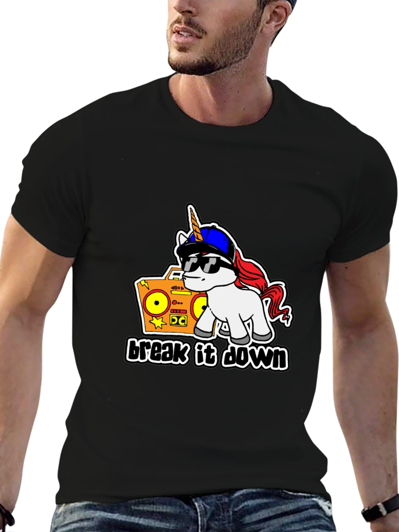 Black Unicorn Boombox Graphic T-Shirt - Cool Design view 6