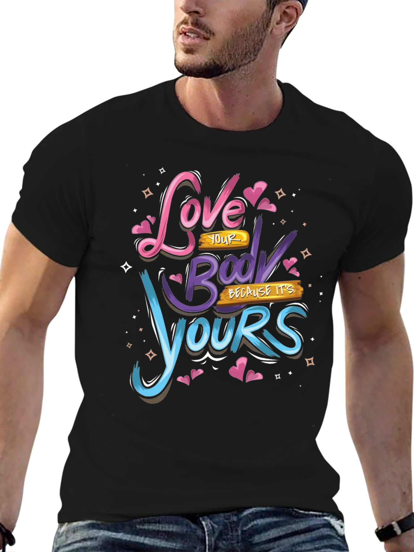Black Love Your Body Black Graphic Tee view 6