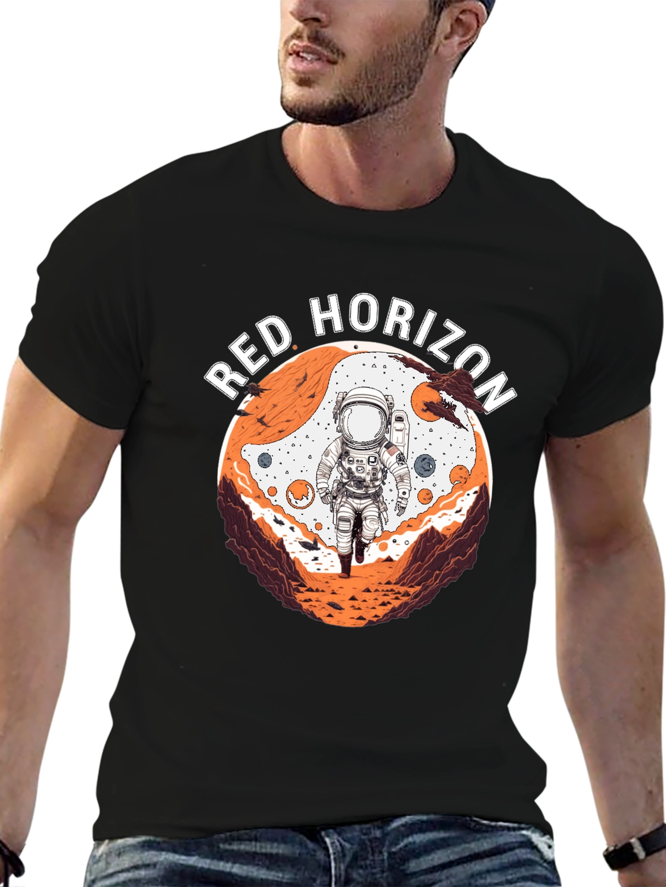 Black Red Horizon Astronaut Graphic Tee - Black view 6