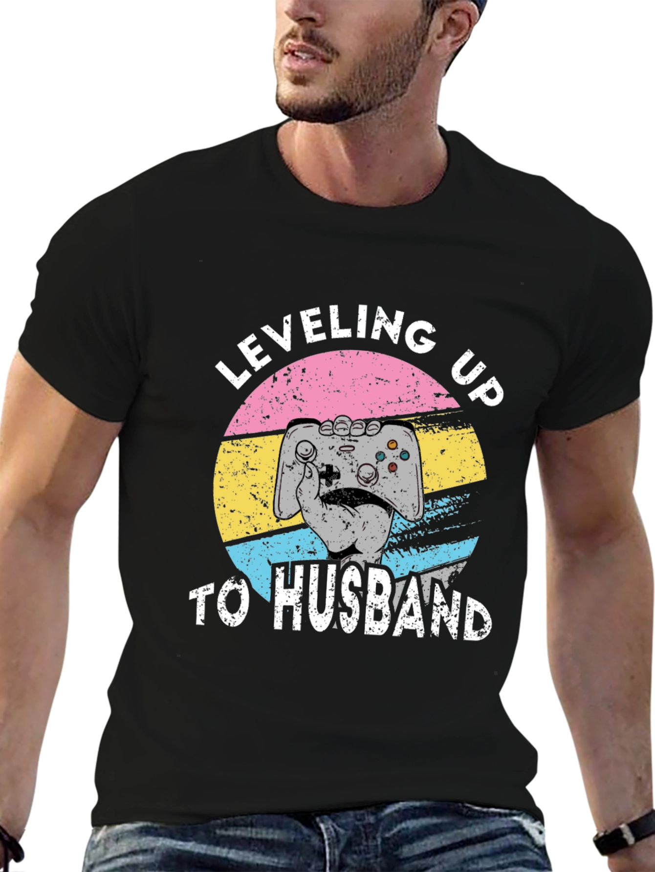 Black Leveling Up to Husband Gamer T-Shirt view 6