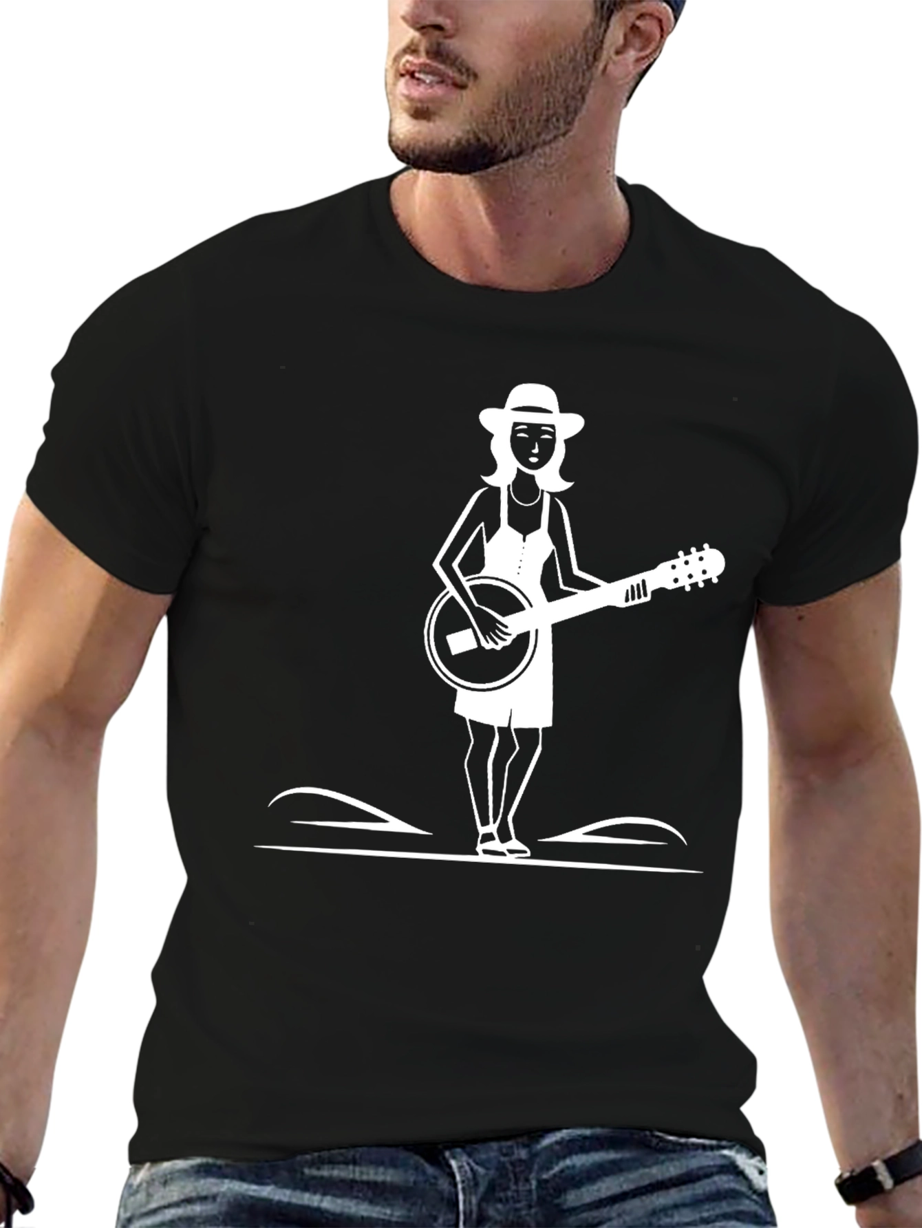 Black Banjo Woman Graphic Tee - Black Casual T-Shirt view 6