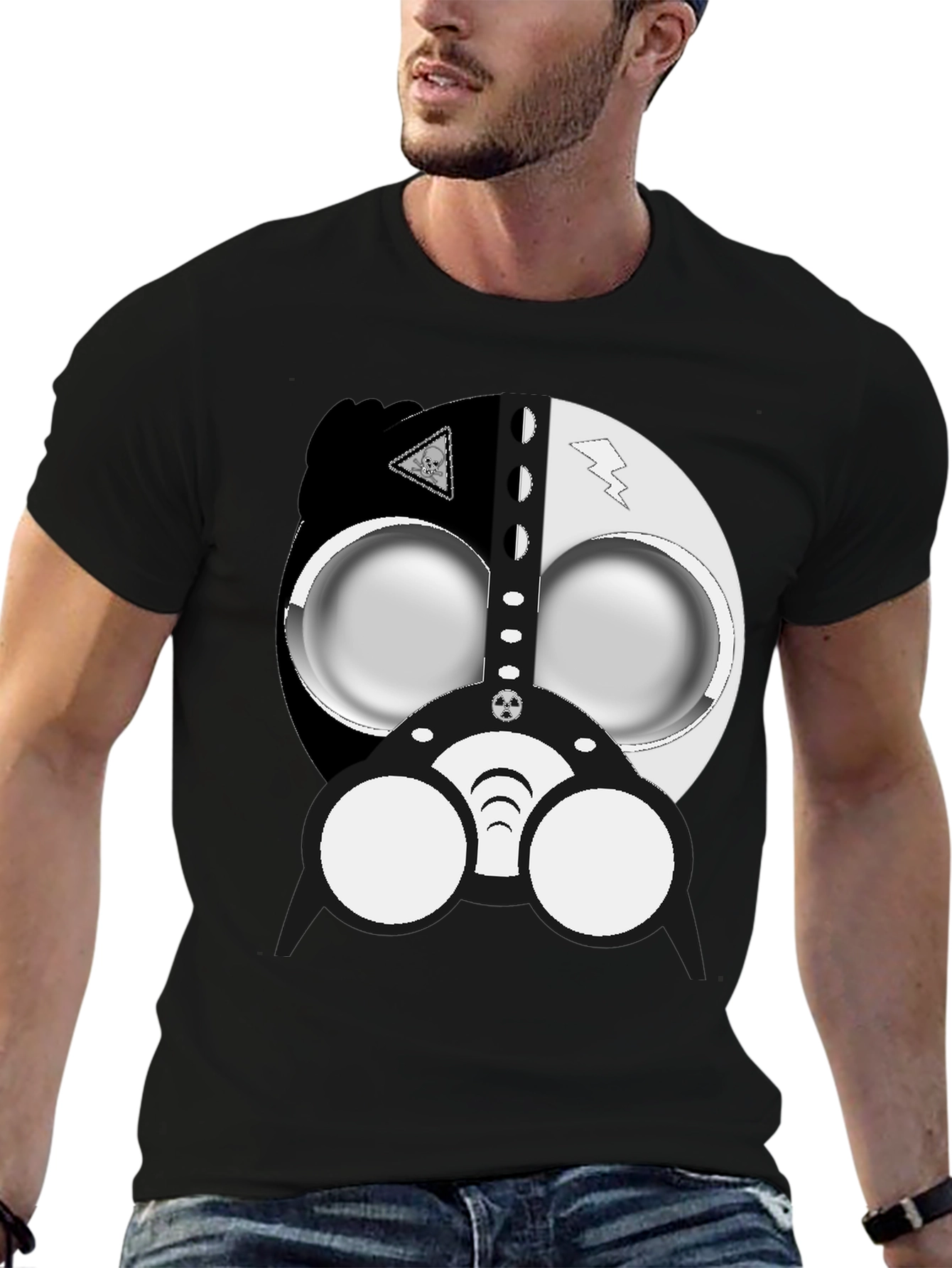 Black Cool Gas Mask Graphic Black T-Shirt view 6