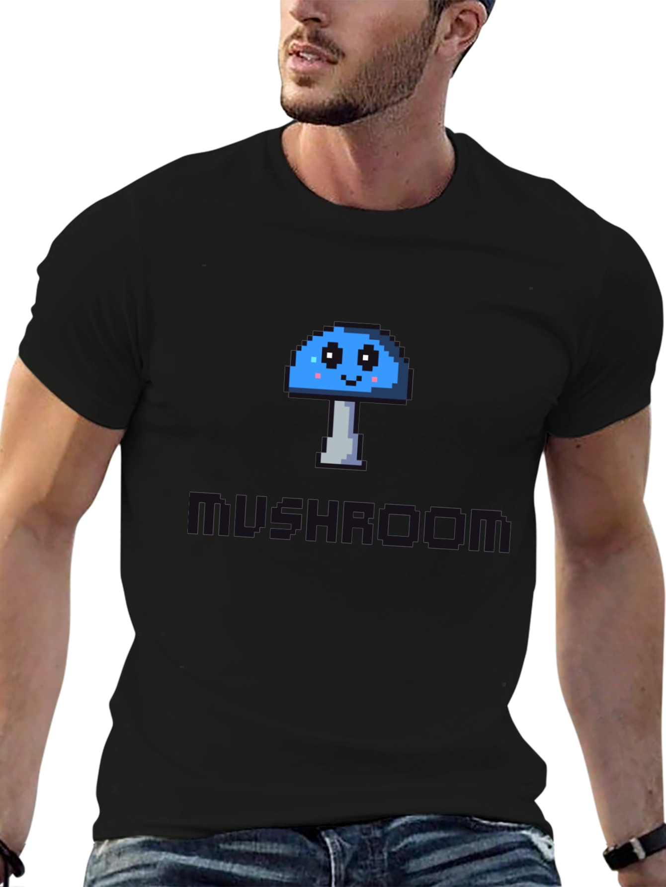 Black Pixel Mushroom Graphic Tee - Unisex Cotton Blend view 6