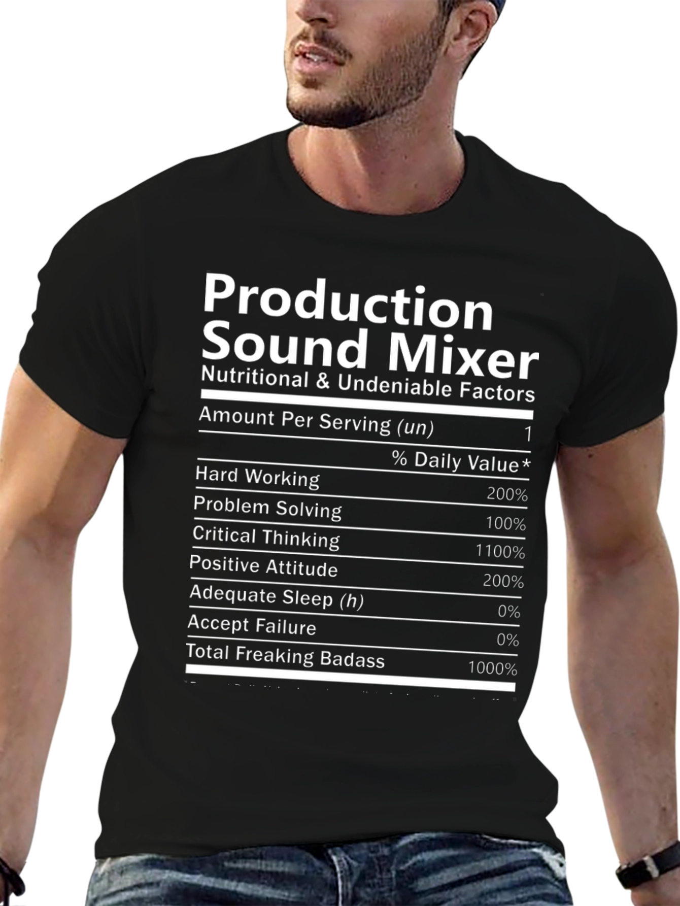 Black Production Sound Mixer T-Shirt - Nutritional Facts view 6
