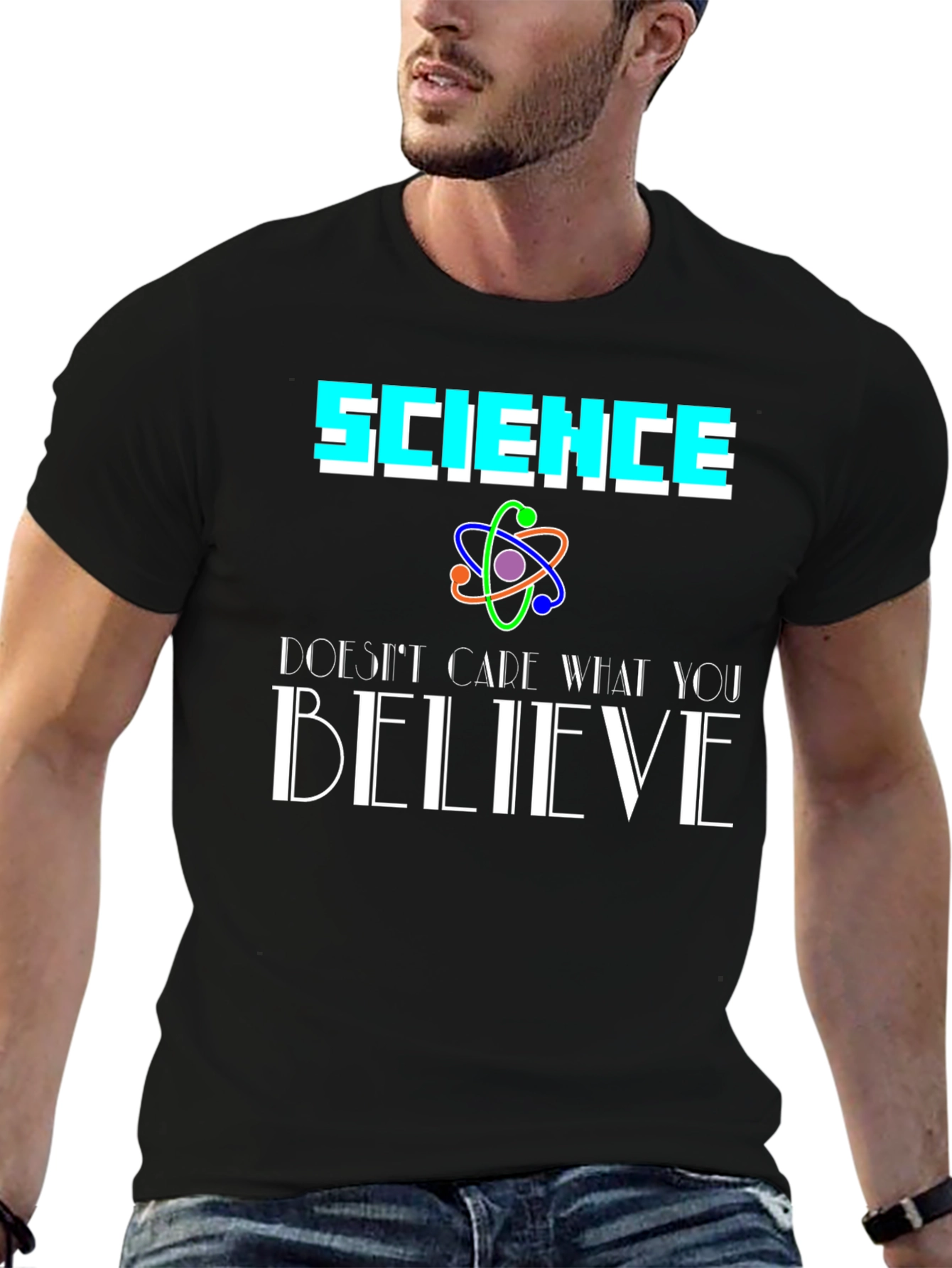 Black Science Doesn't Care What You Believe Black T-Shirt view 6