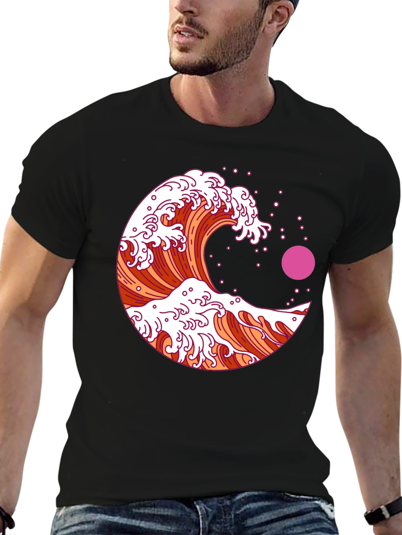 Black Great Wave Graphic Tee - Black view 6