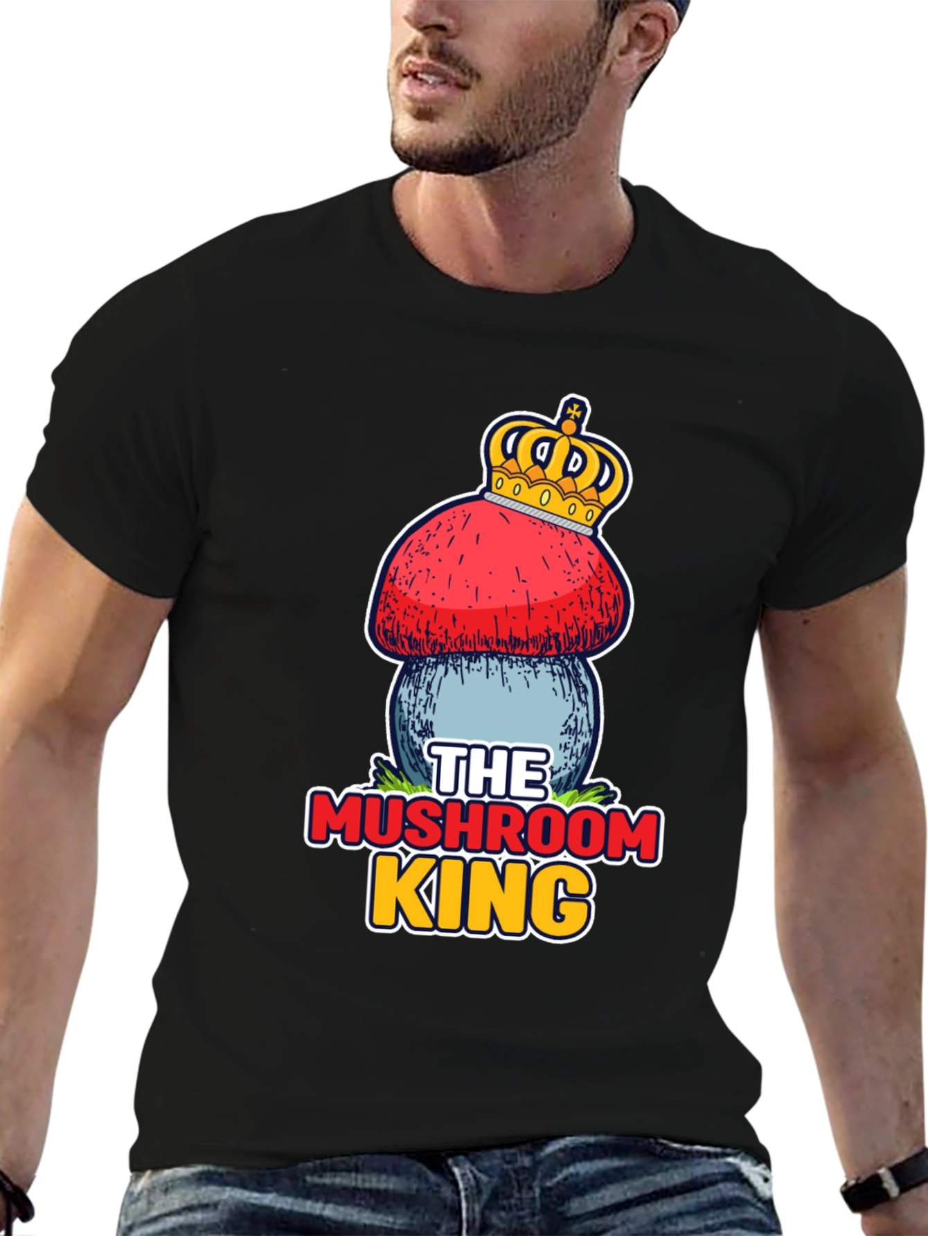 Black Mushroom King T-Shirt - Unique Graphic Tee view 6
