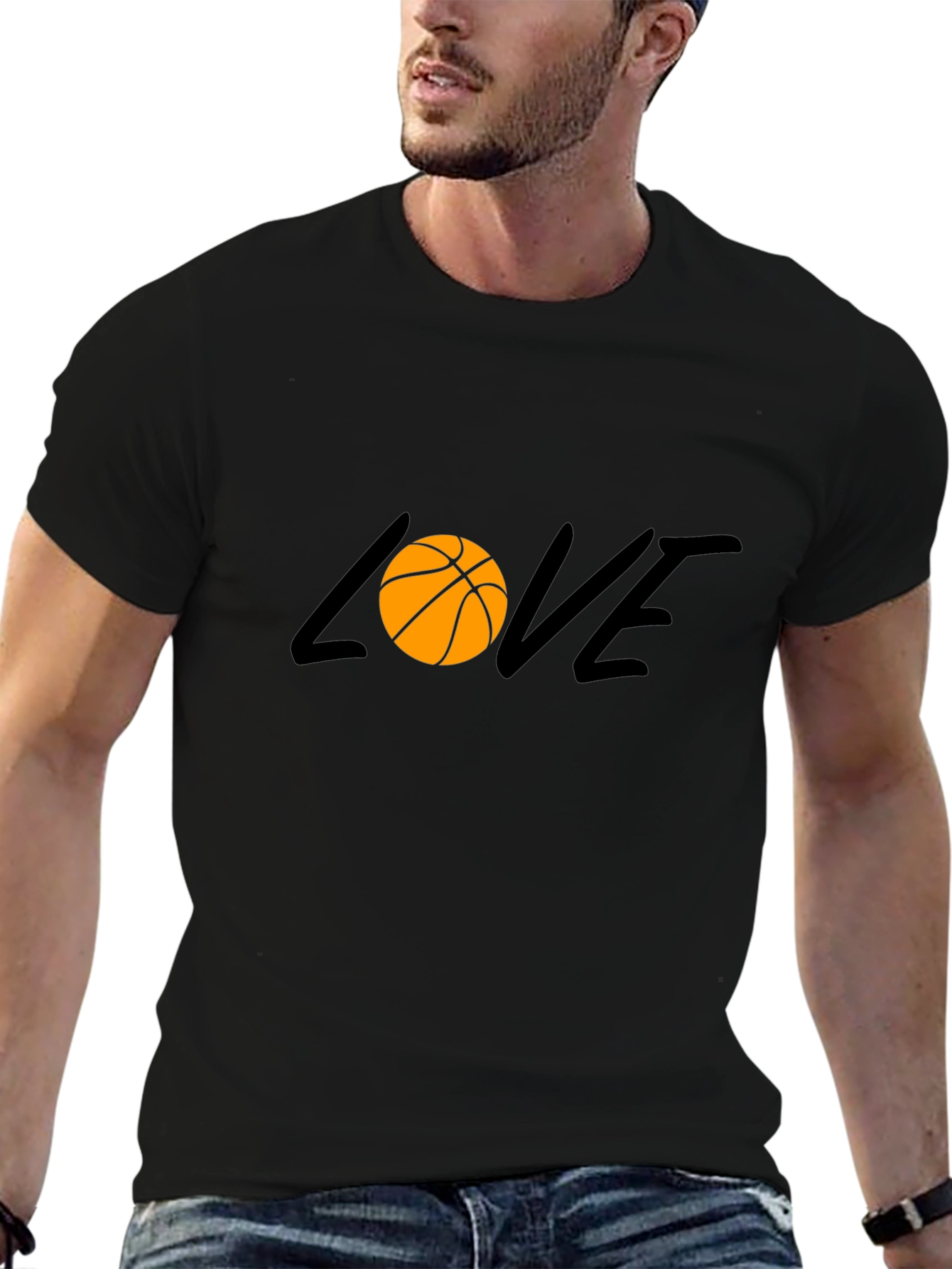 Black Basketball Love Graphic Tee - Black Cotton T-Shirt view 6