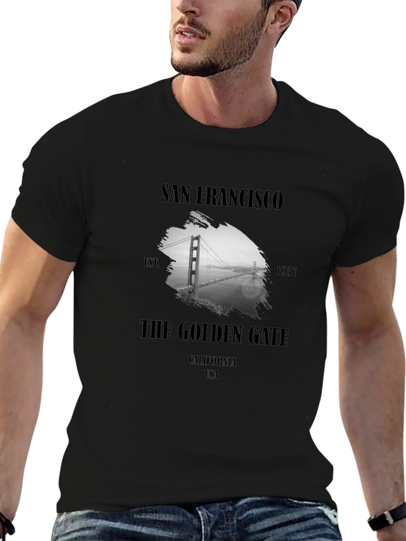 Black San Francisco Golden Gate Bridge Black T-Shirt view 6