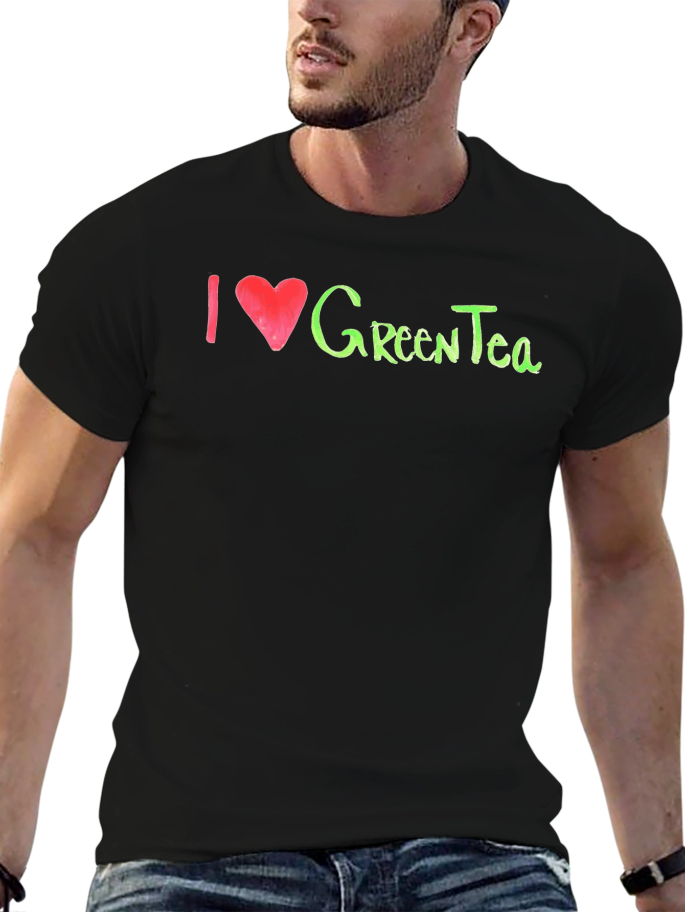 Black I Love Green Tea T-Shirt - Soft Cotton Blend view 6