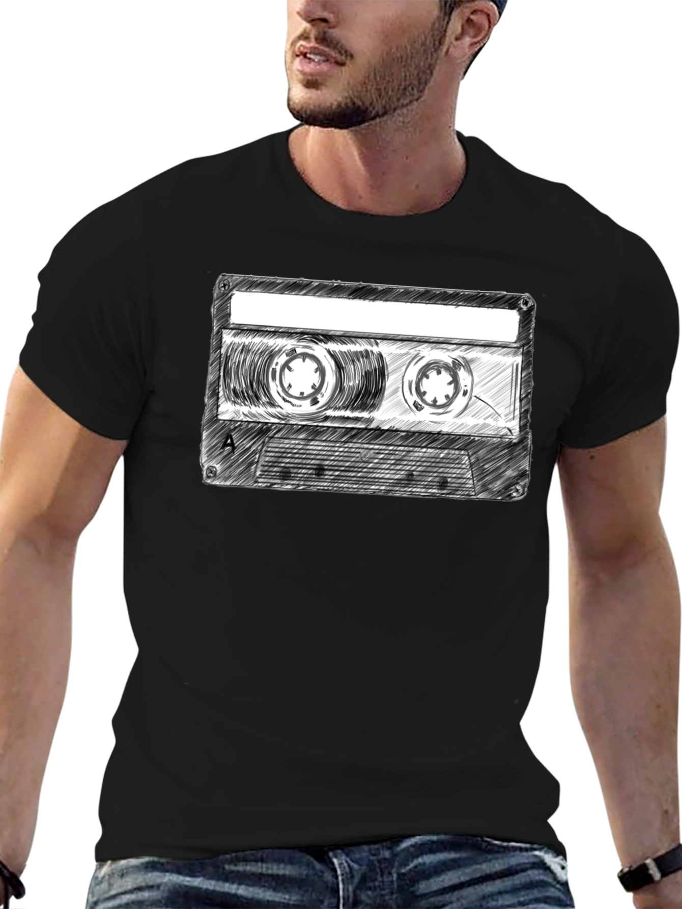 Black Retro Cassette Tape Graphic T-Shirt - Classic Music Tee view 6