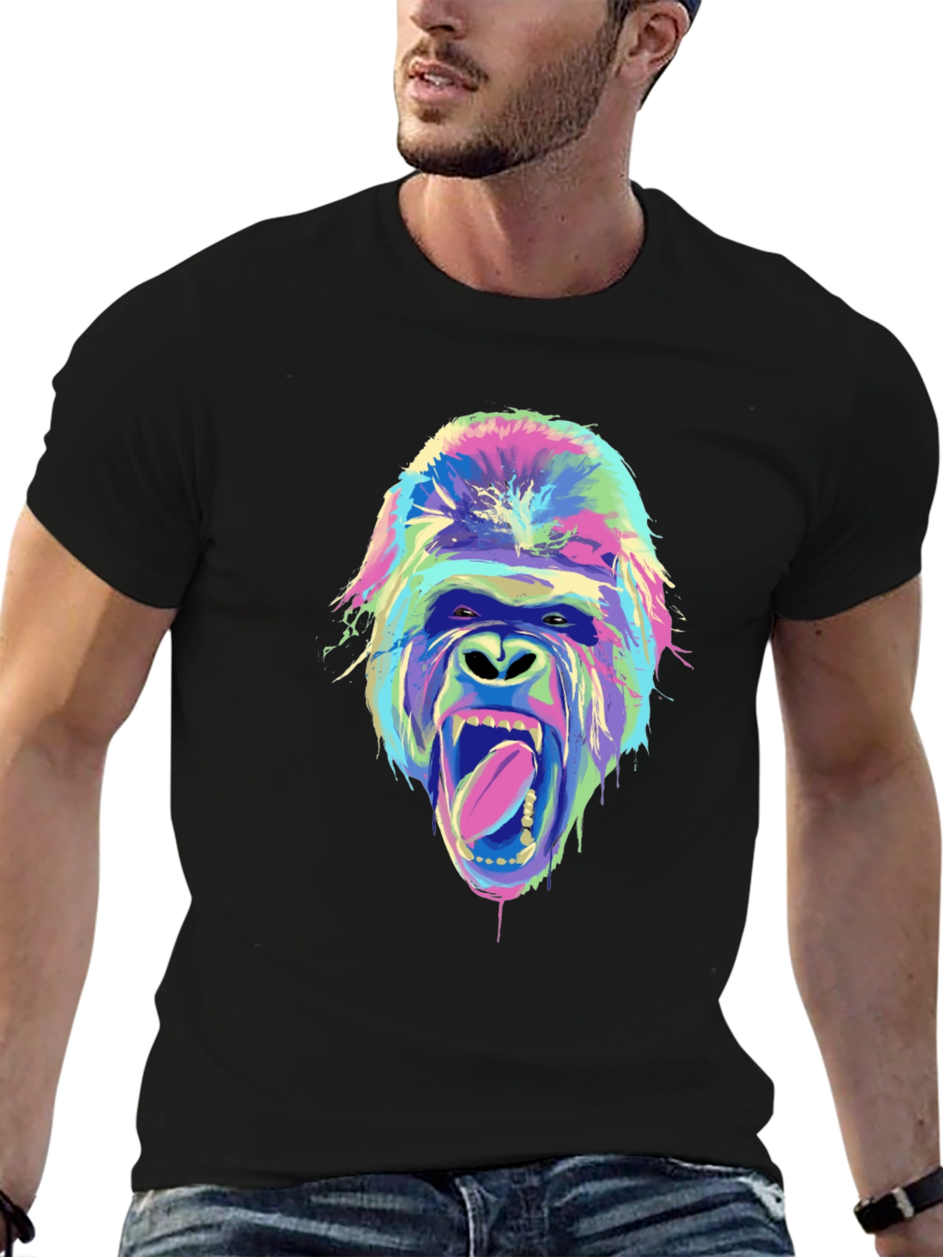 Black Vivid Gorilla Graphic Tee - Unique Streetwear Style view 6