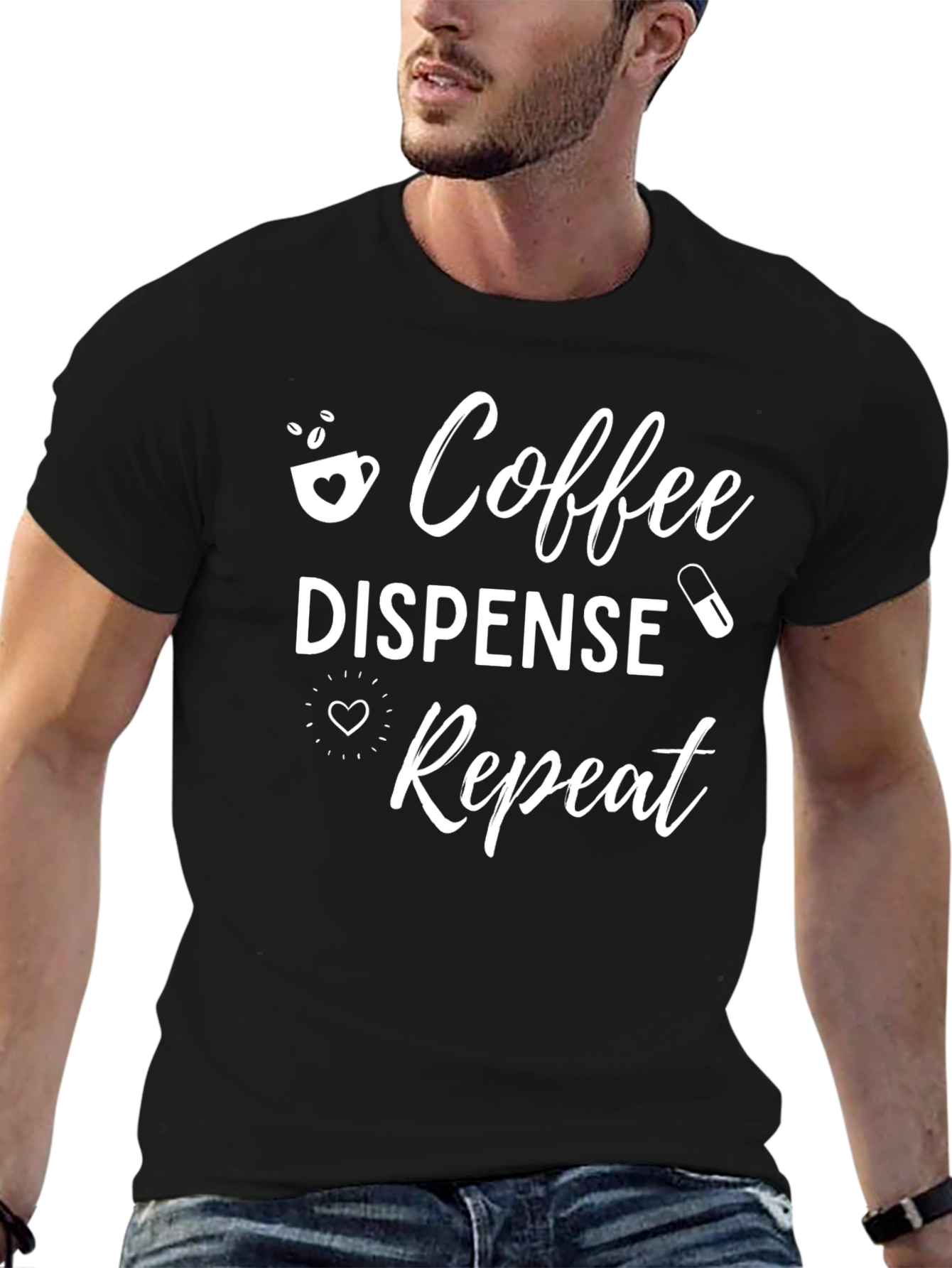 Black Coffee Dispense Repeat Graphic T-Shirt view 6
