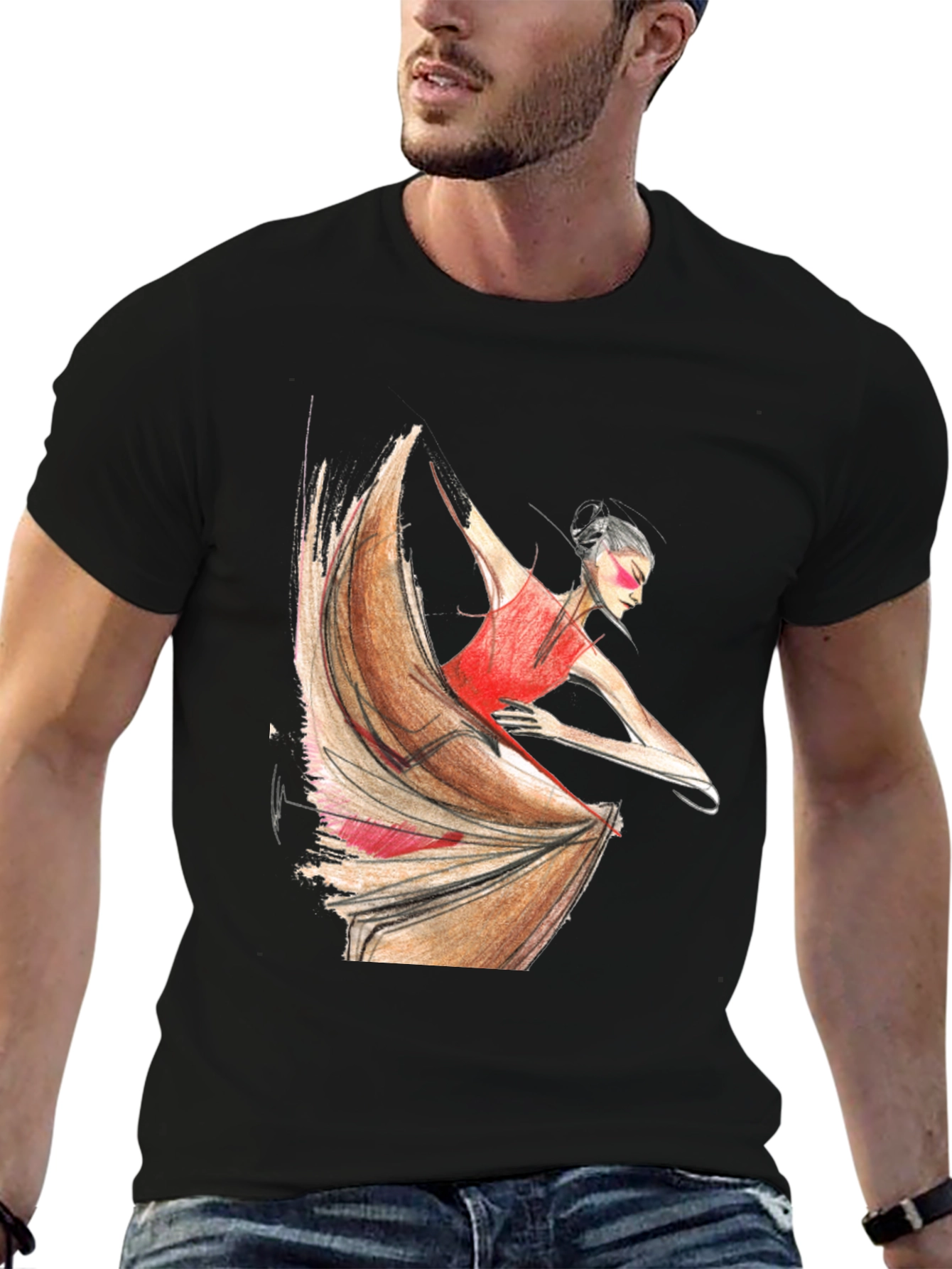 Black Flamenco Dancer Graphic Tee - Black Unisex T-Shirt view 6