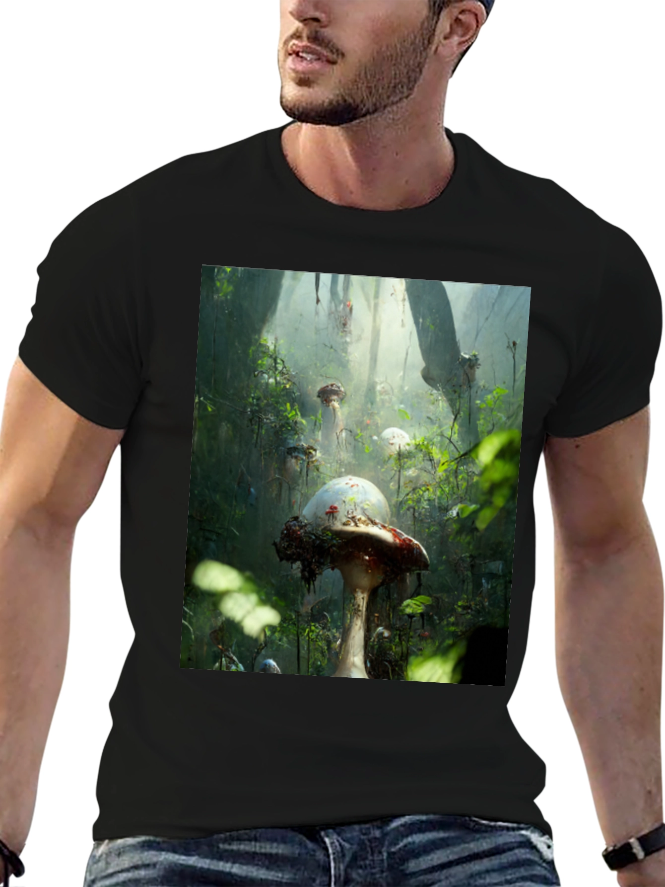 Black Enchanted Forest Mushroom T-Shirt view 6