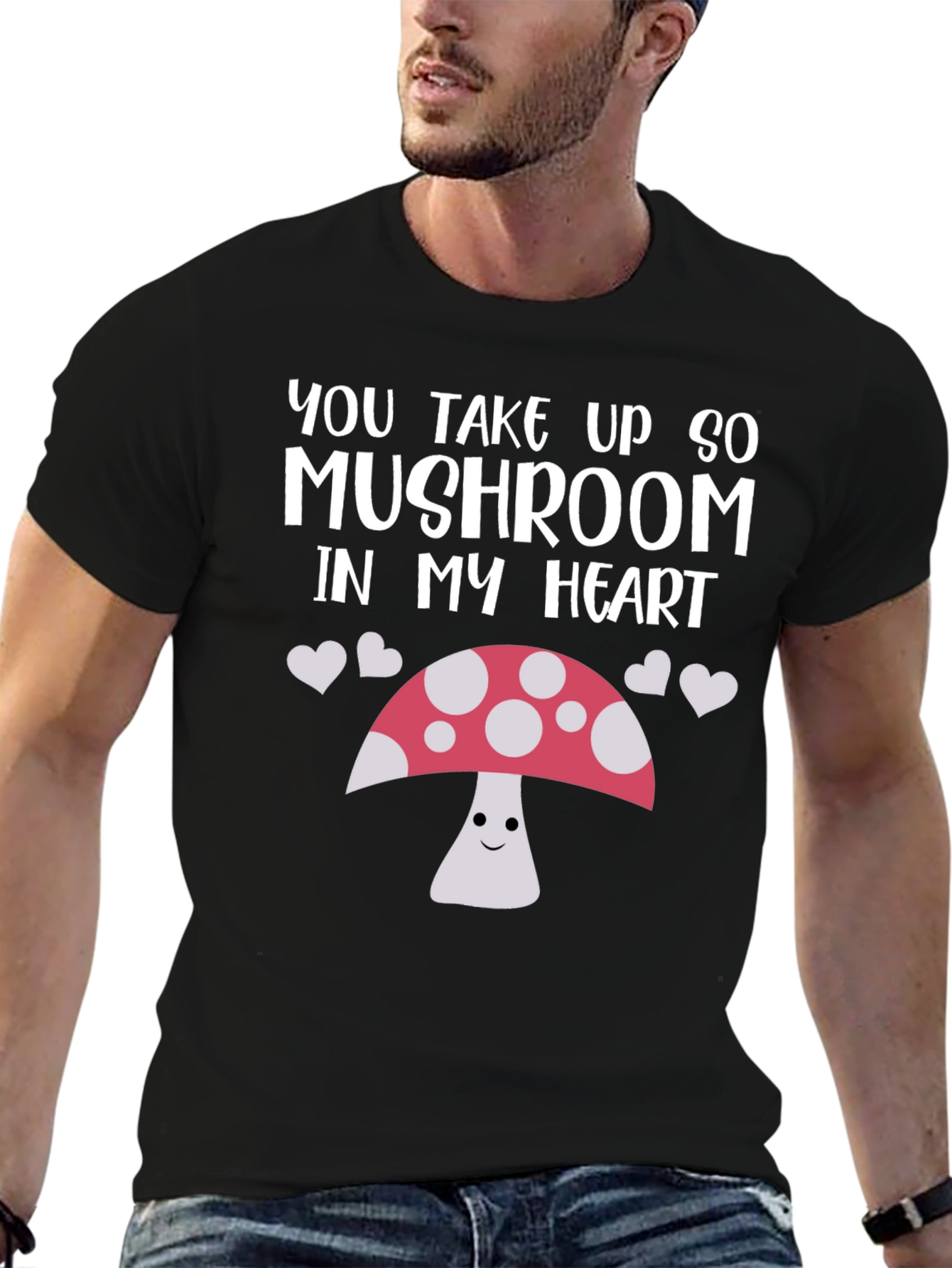 Black Mushroom Heart Graphic Tee - Cute & Funny Shirt view 6