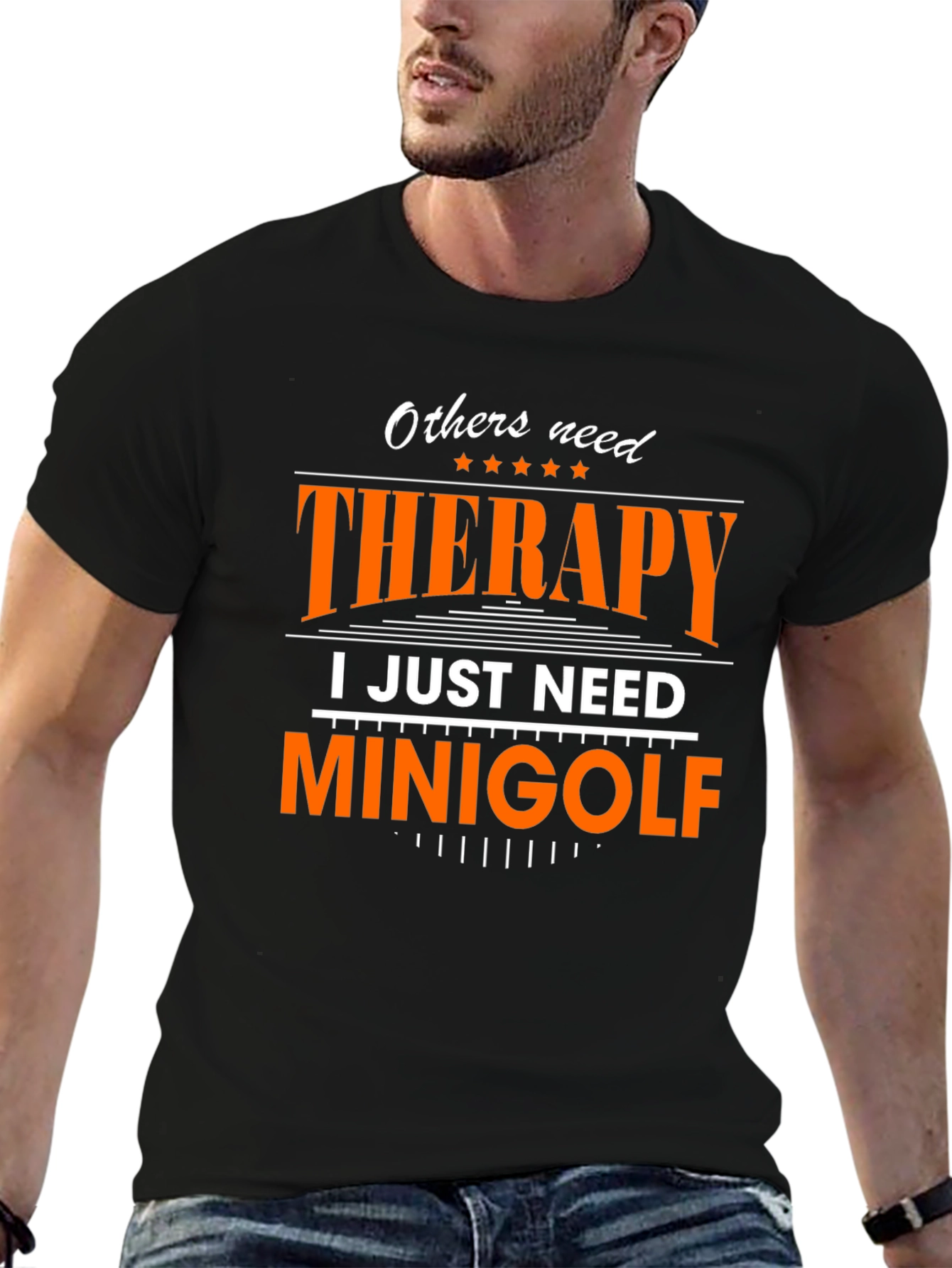 Black Therapy Minigolf T-Shirt Funny Golf Tee view 6
