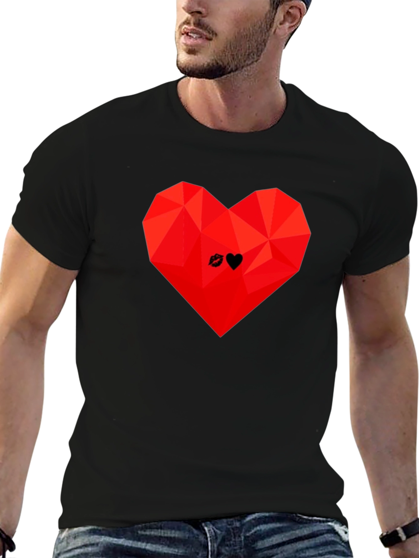 Black Geometric Heart Graphic Tee - Modern Love T-Shirt view 6
